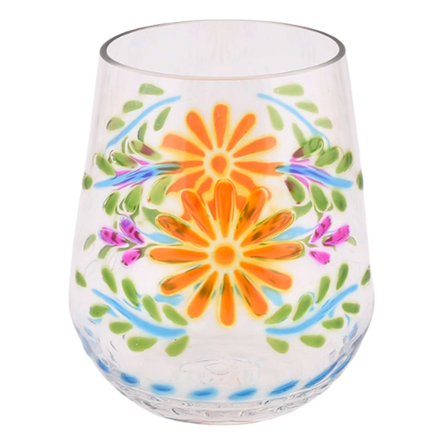 Acrylic Multicolor Embossed Clear Stemless Wine Glass