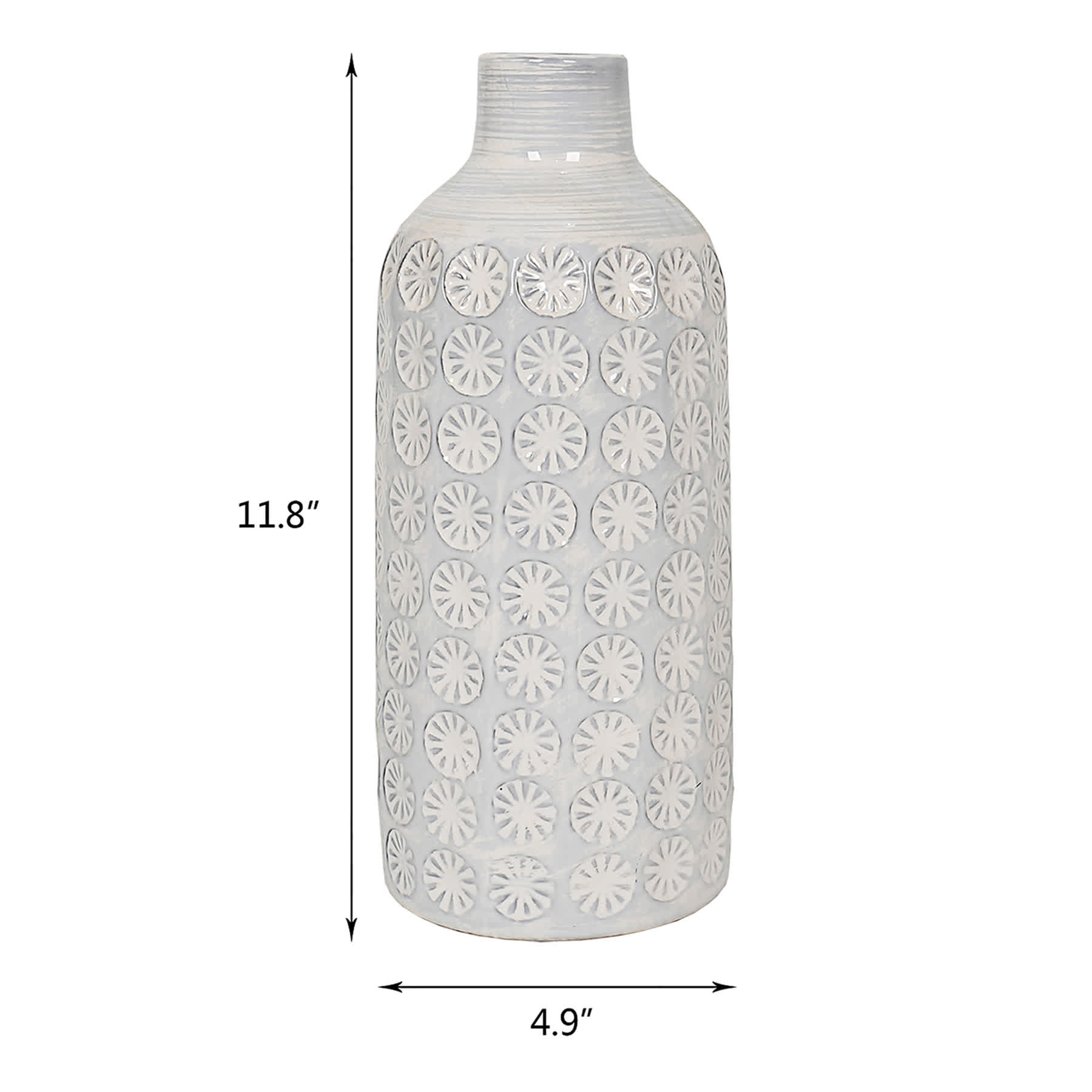 Ty Pennington White Embossed Ceramic Vase, 12"