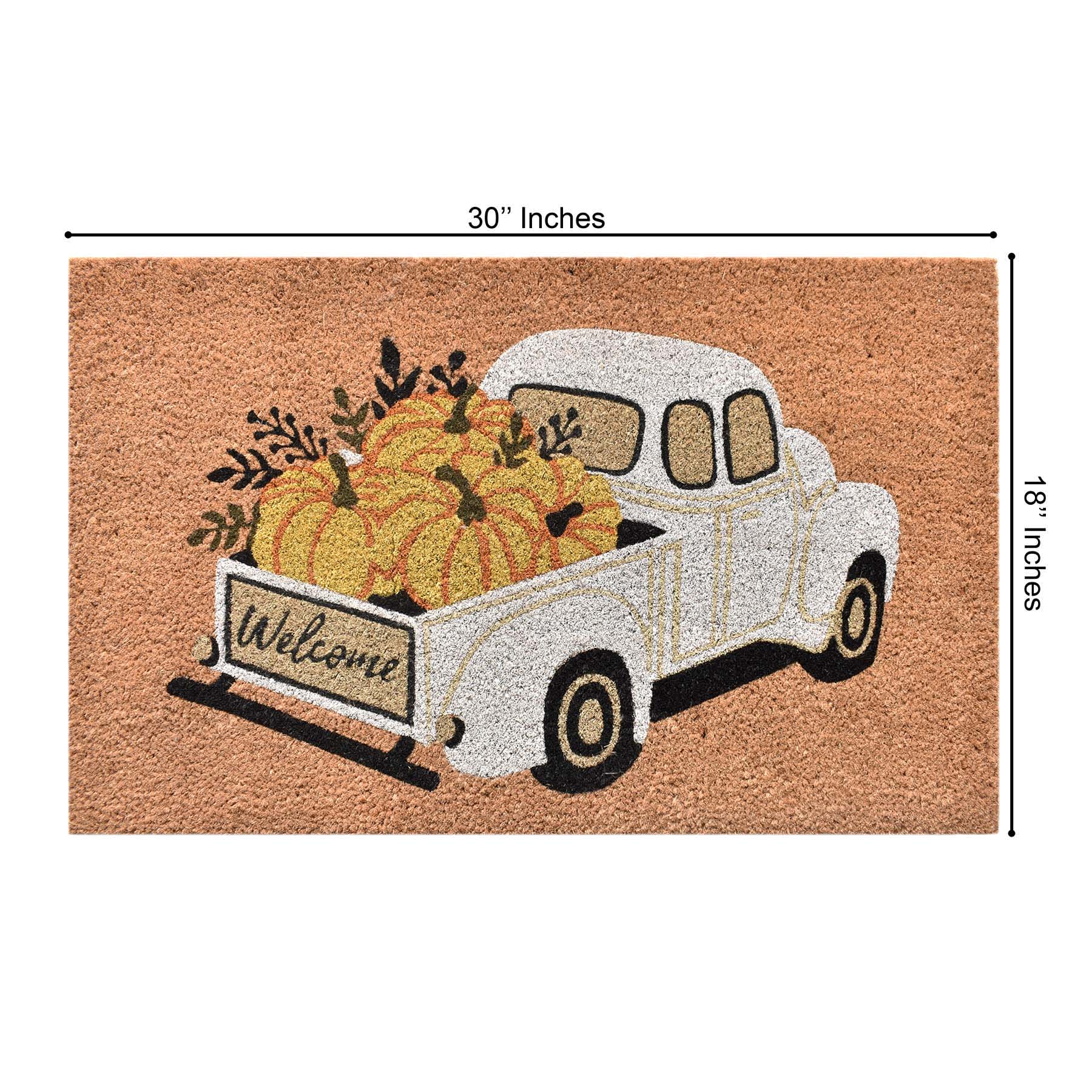 Homespun Harvest Welcome Loaded Pumpkin Truck Coir Mat, 18x30
