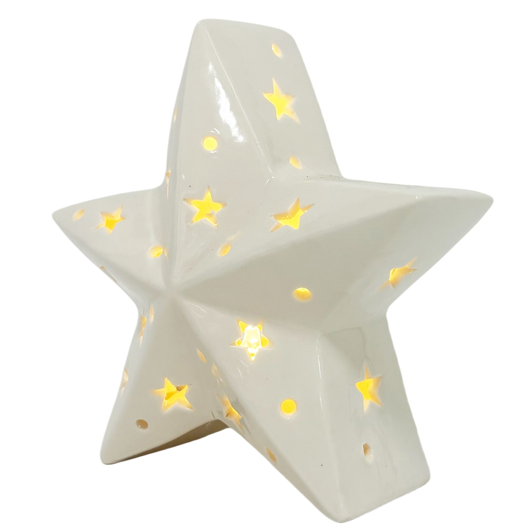 White Ceramic Pre-Lit Star, 5.5"