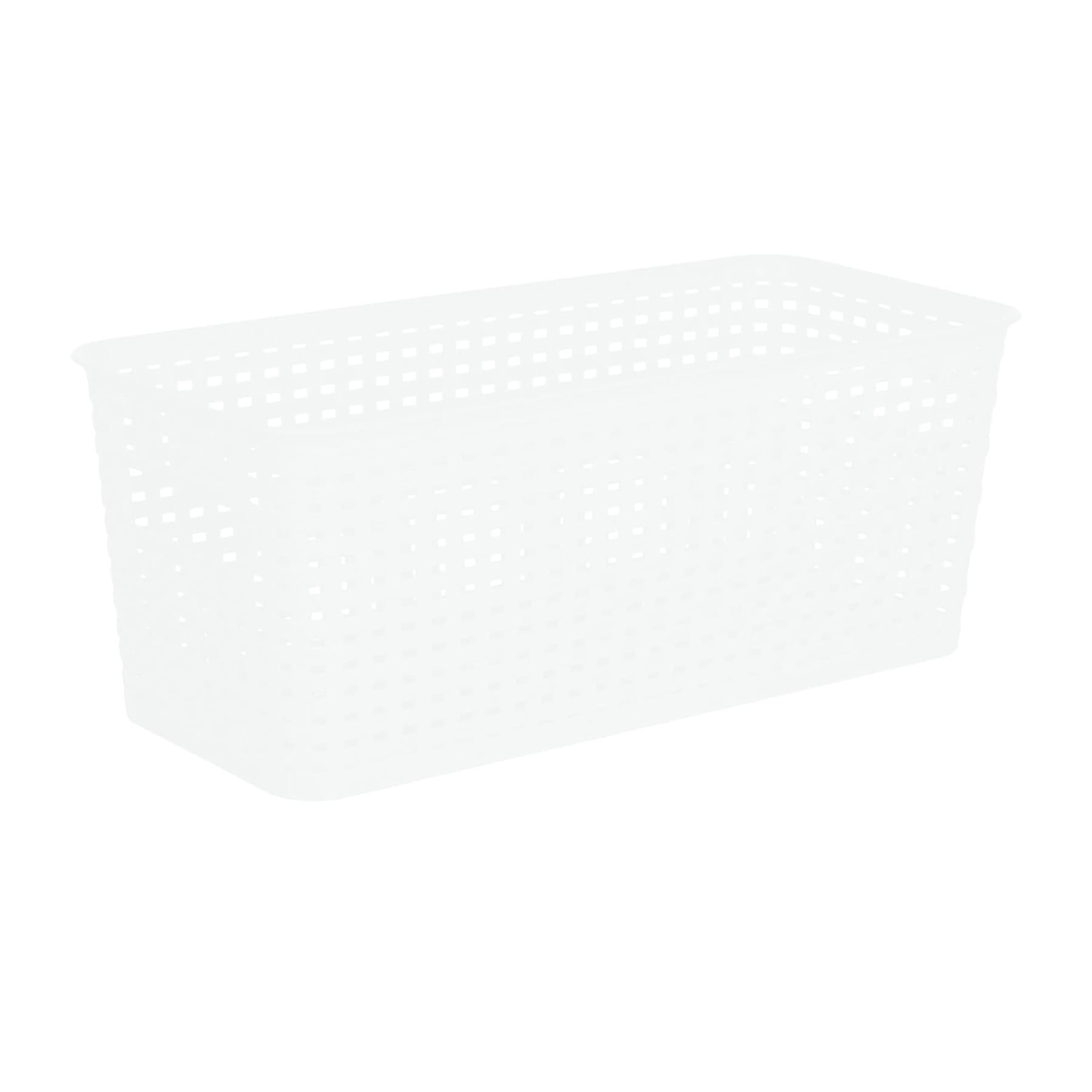 Bright White Rectangle Narrow Crossover Weave Storage Basket, 5l