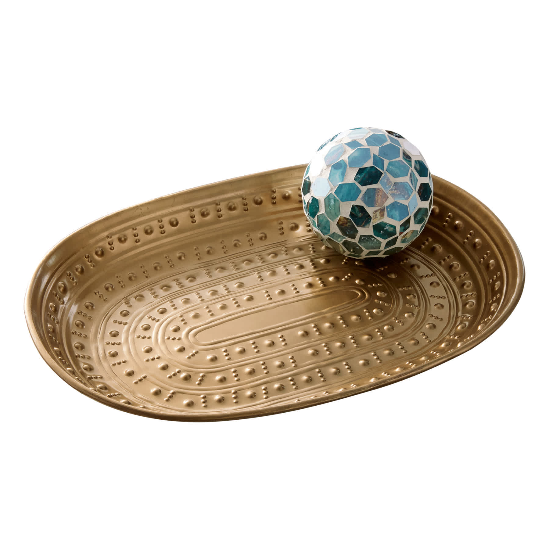 Tracey Boyd Gold Hammered Metal Decorative Tray, 13.5"