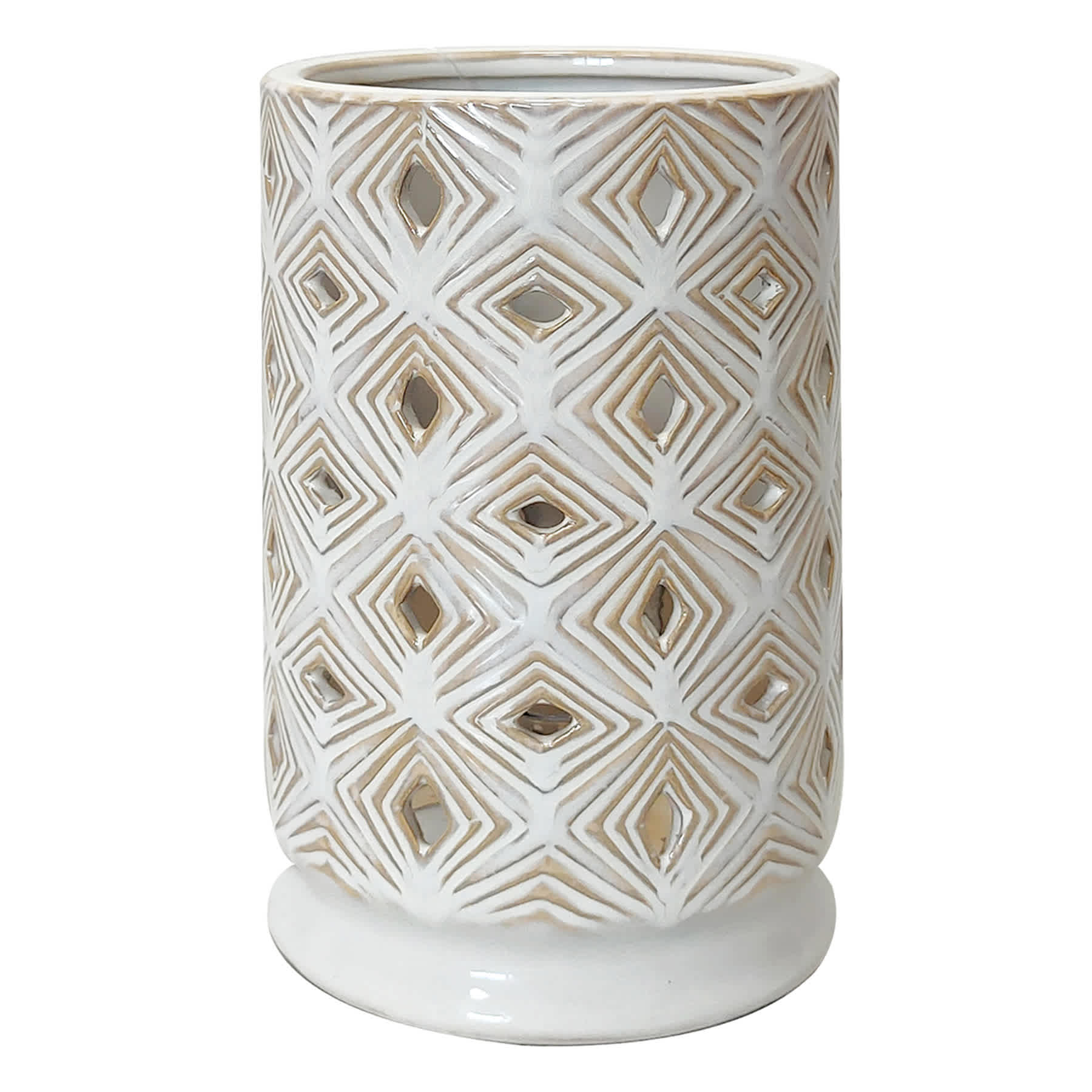 Tracey Boyd Beige Geo Cut Out Ceramic Uplight Lamp, 7"