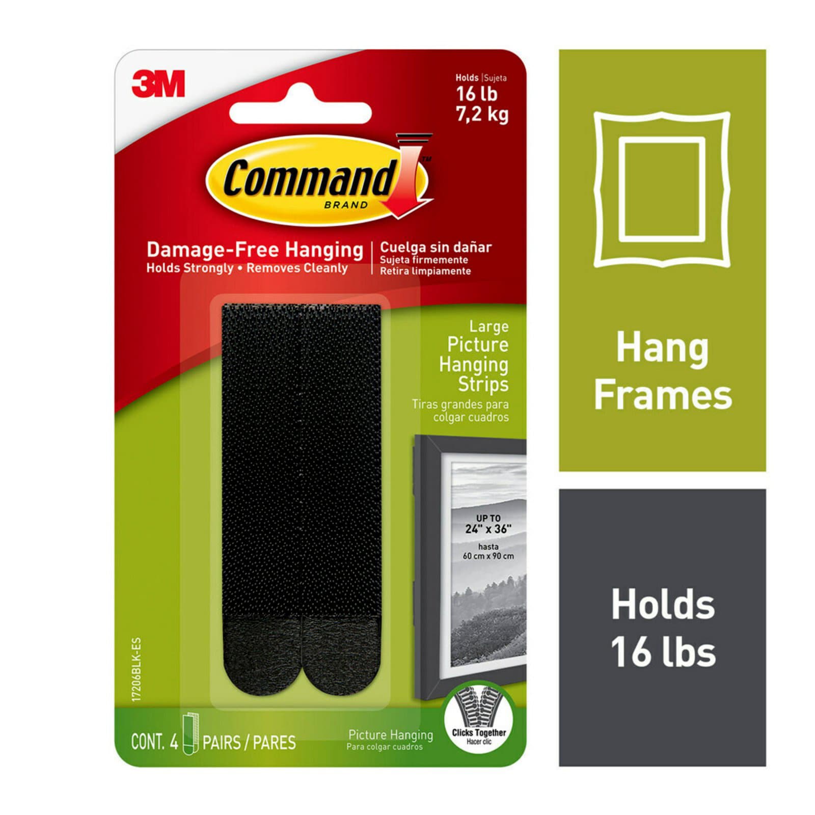 Command? Large Black Picture Hanging Strips, 4-Sets of Strips/Pack