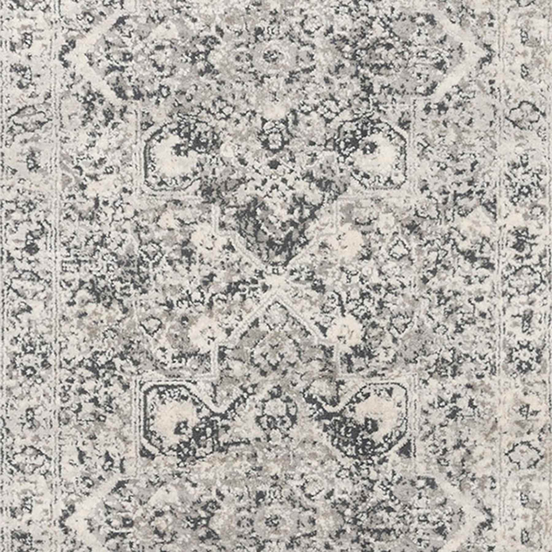 (B548) Providence Villa Dark Grey & Cream Distressed Look Runner, 2x6