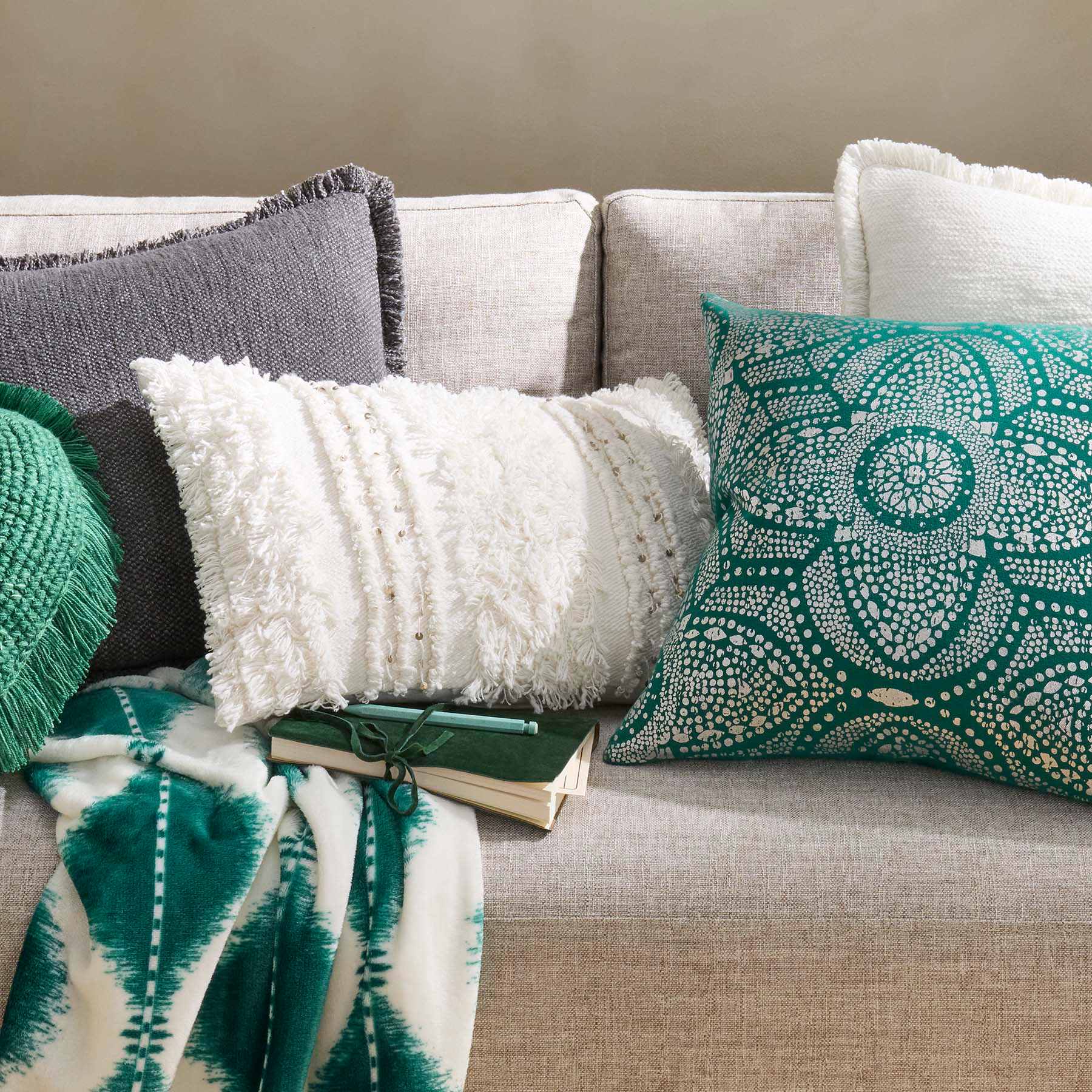 Found & Fable White Tufted Stripe Throw Pillow with Sequins, 14x20