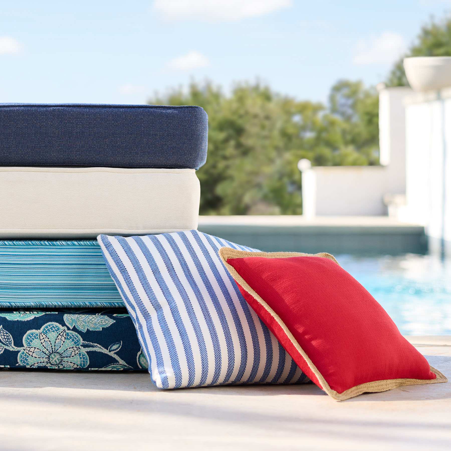 Honeybloom Dark Blue Rope Stripe Woven Outdoor Throw Pillow, 18"