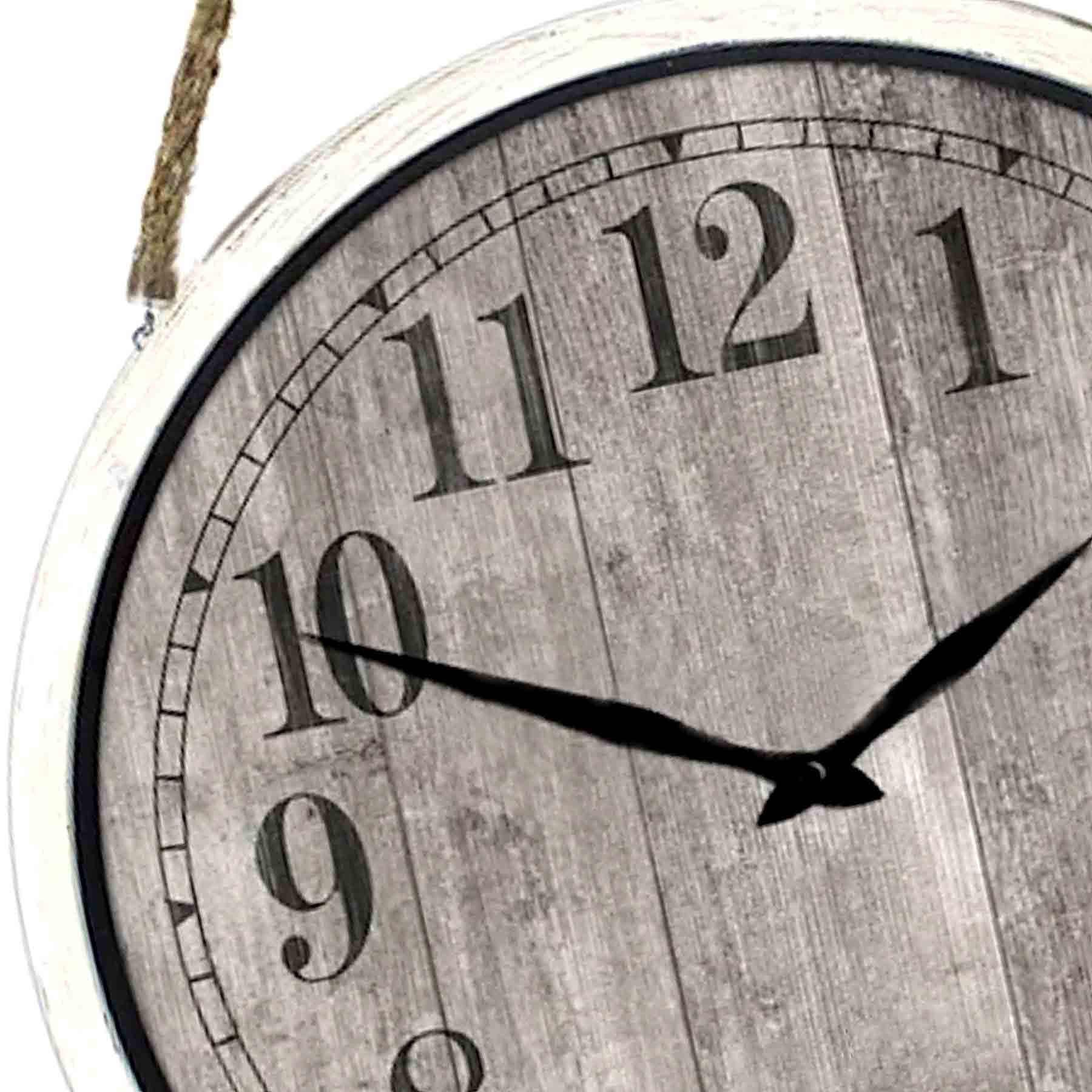 Hanging White Round Plank Wall Clock, 16"