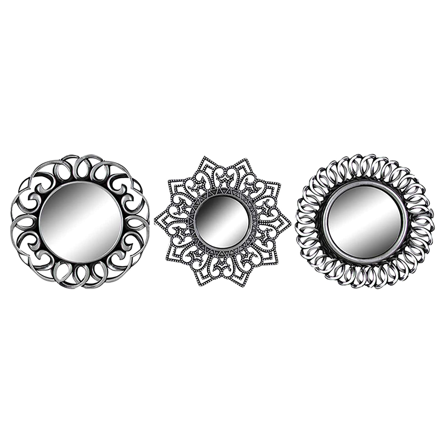 3-Piece Ornate Decorative Wall Mirror Set, 10"