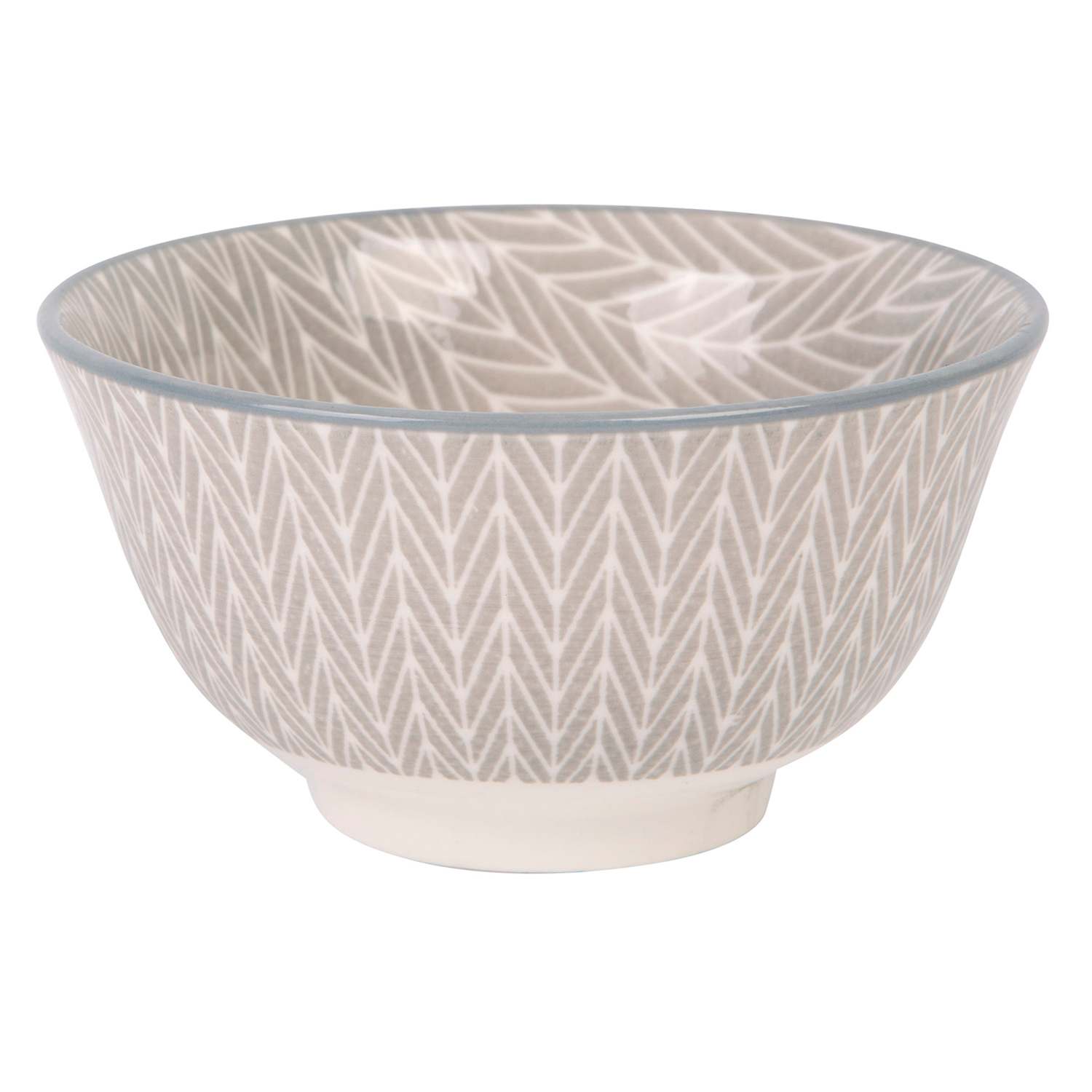 Grey Herringbone Printed Bowl, 11oz