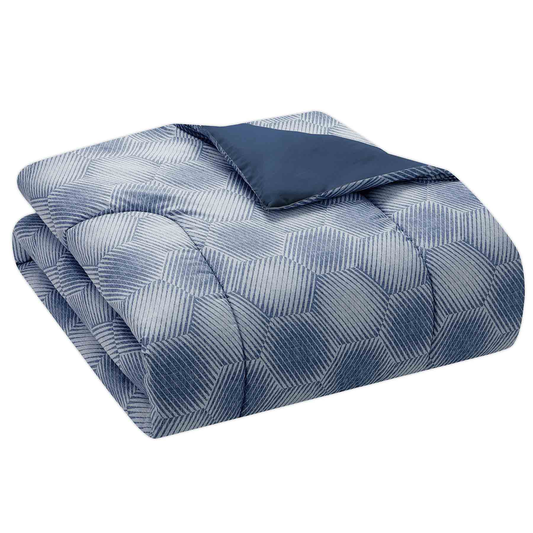 8-Piece Blue Hexagon Striped Essential Comforter Set, King