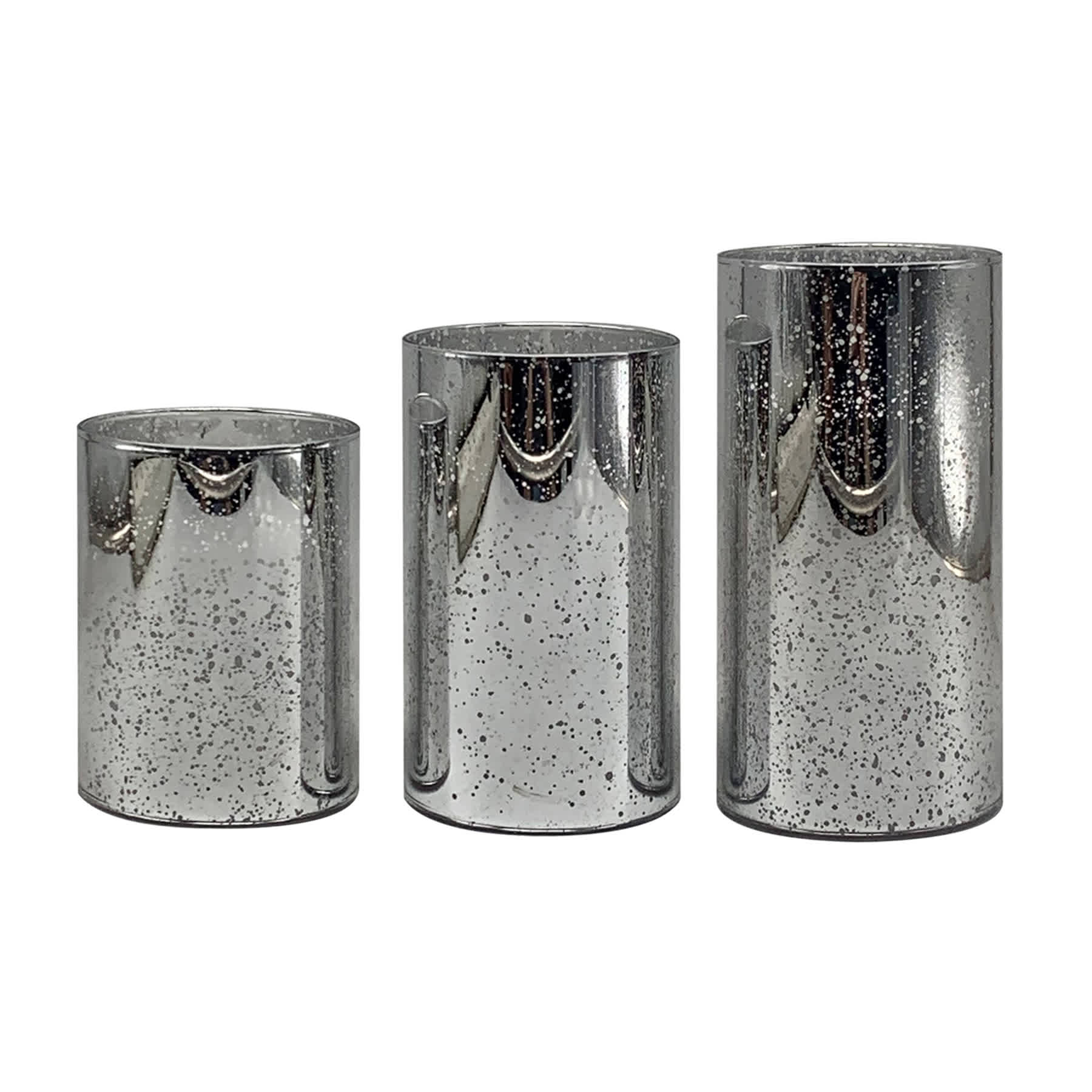 Providence 3-Pack Silver Mercury Glass LED Pillar Candles