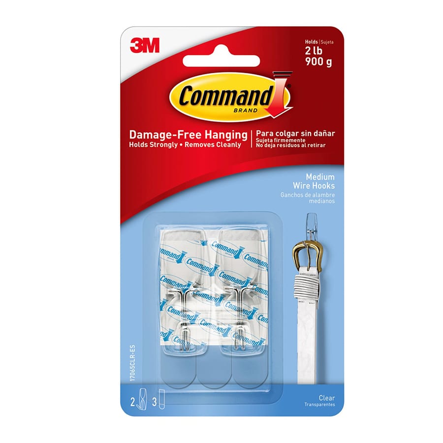 Command? Clear Medium Wire Toggle Hook, 2-Hooks, 3-Strips/Pack