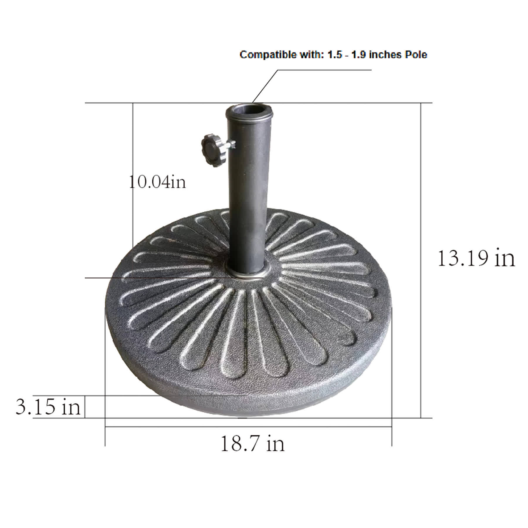 Black Round Umbrella Base with Cement Inside, 40lb