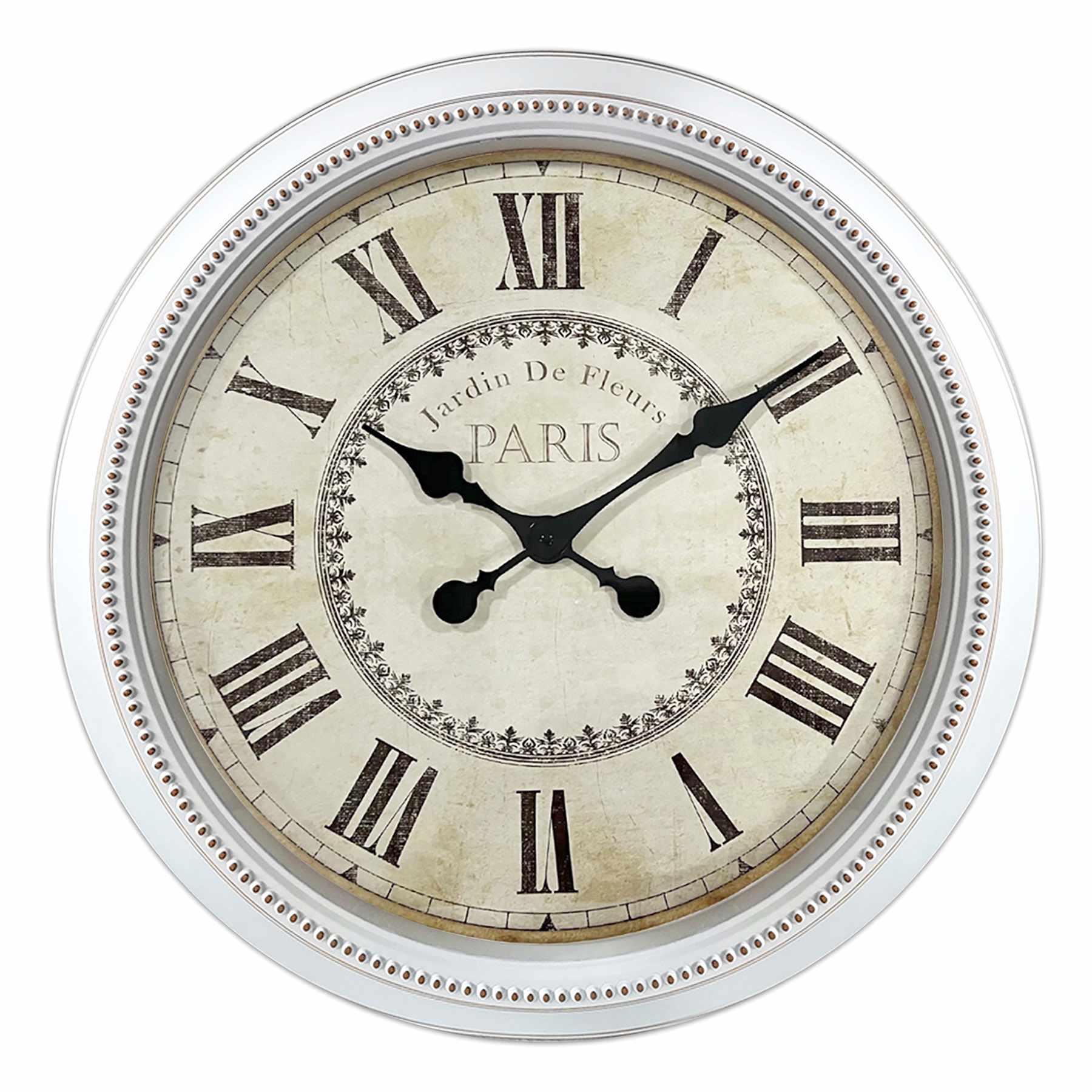 White Beaded Round Wall Clock, 22"