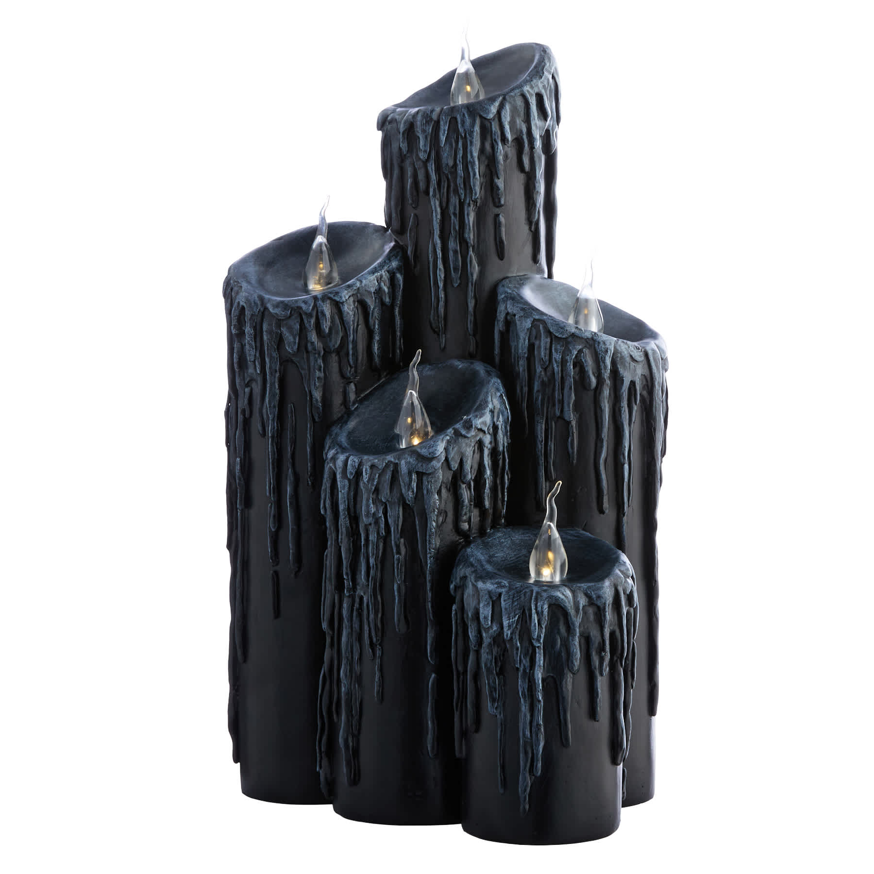 Midnight Shadows Black Candle Cluster with Lights, 15"
