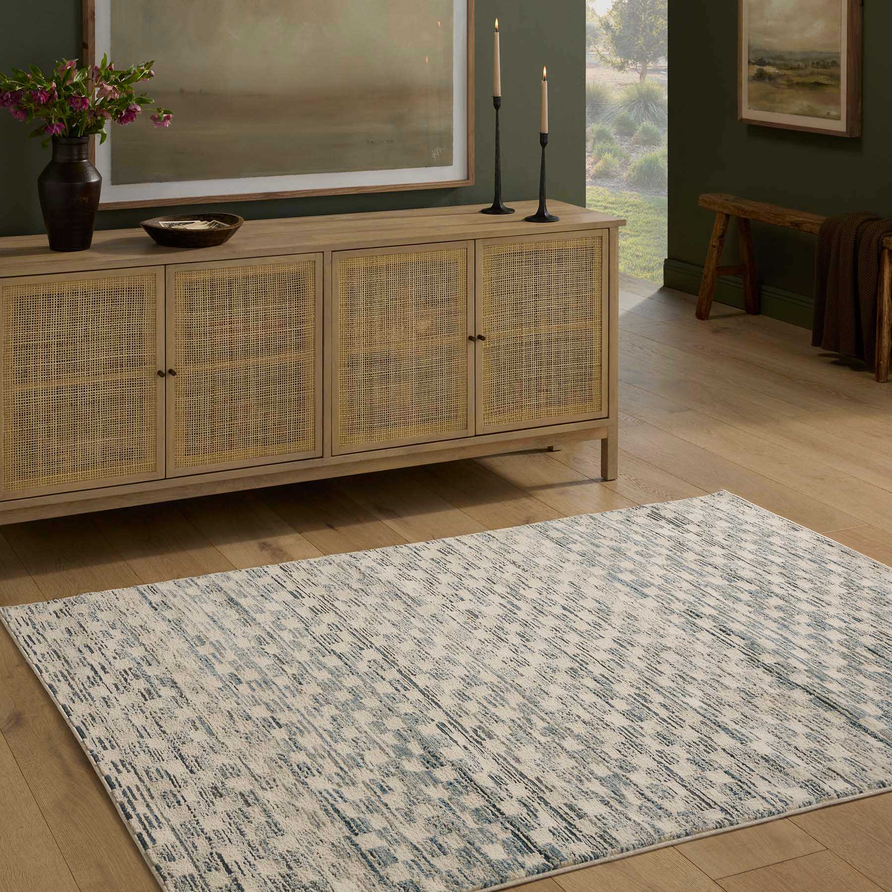 Loloi Amana Neutral Checkerboard Area Rug, 5.3x7