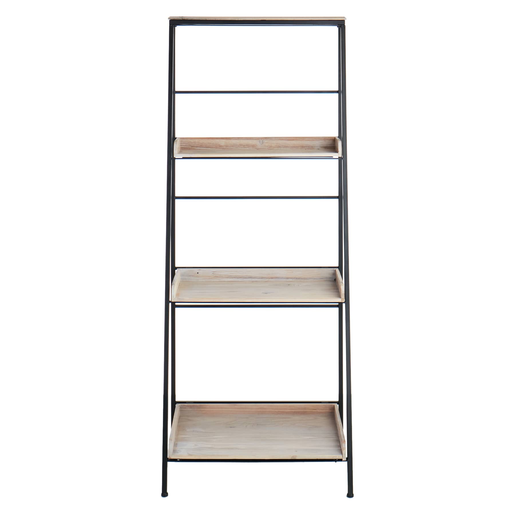 Black Metal Folding Rack With Wood Tray Shelves