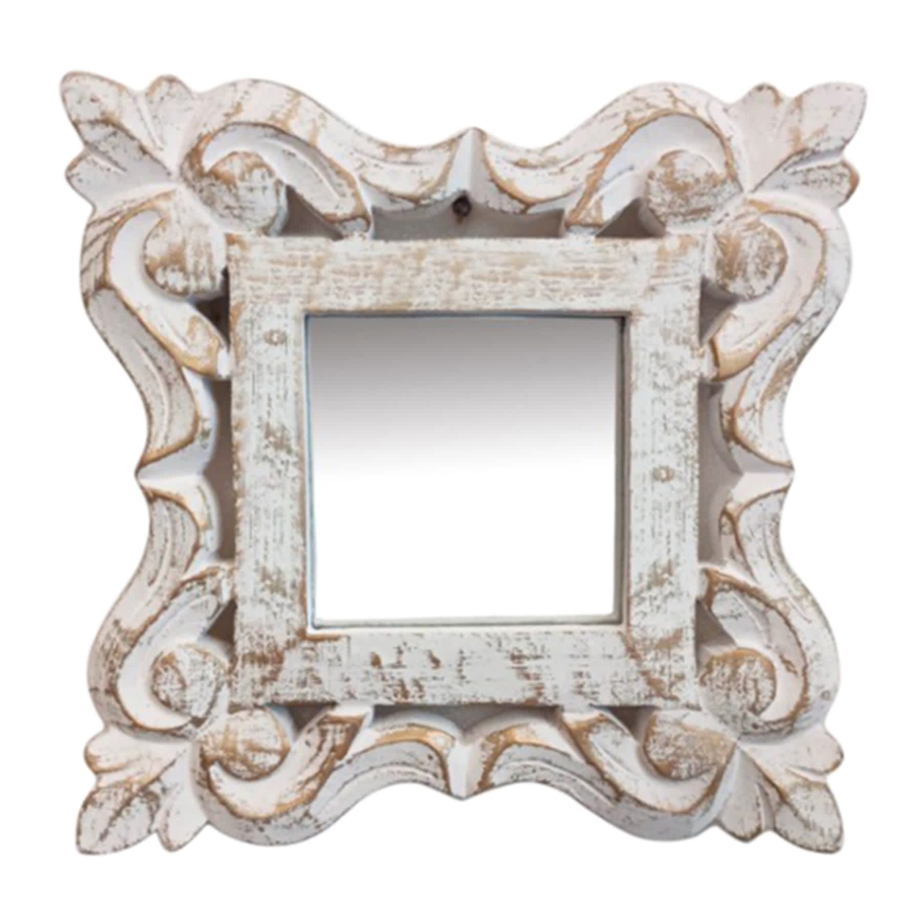 3-Piece White Gold Carved Wall Mirror Set, 8"