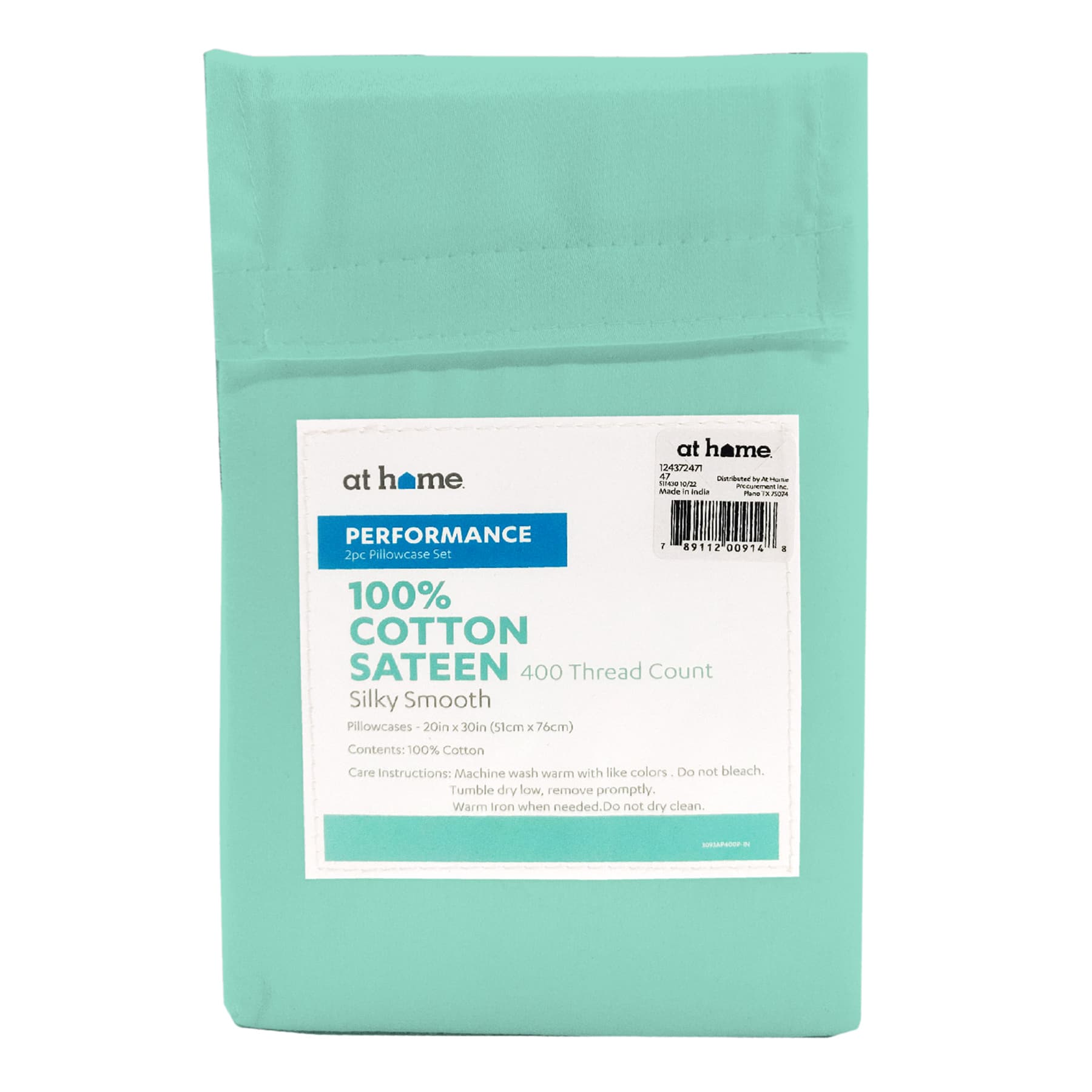 2-Piece Aqua 400 Thread Count Cotton Performance Pillowcase Set, Standard