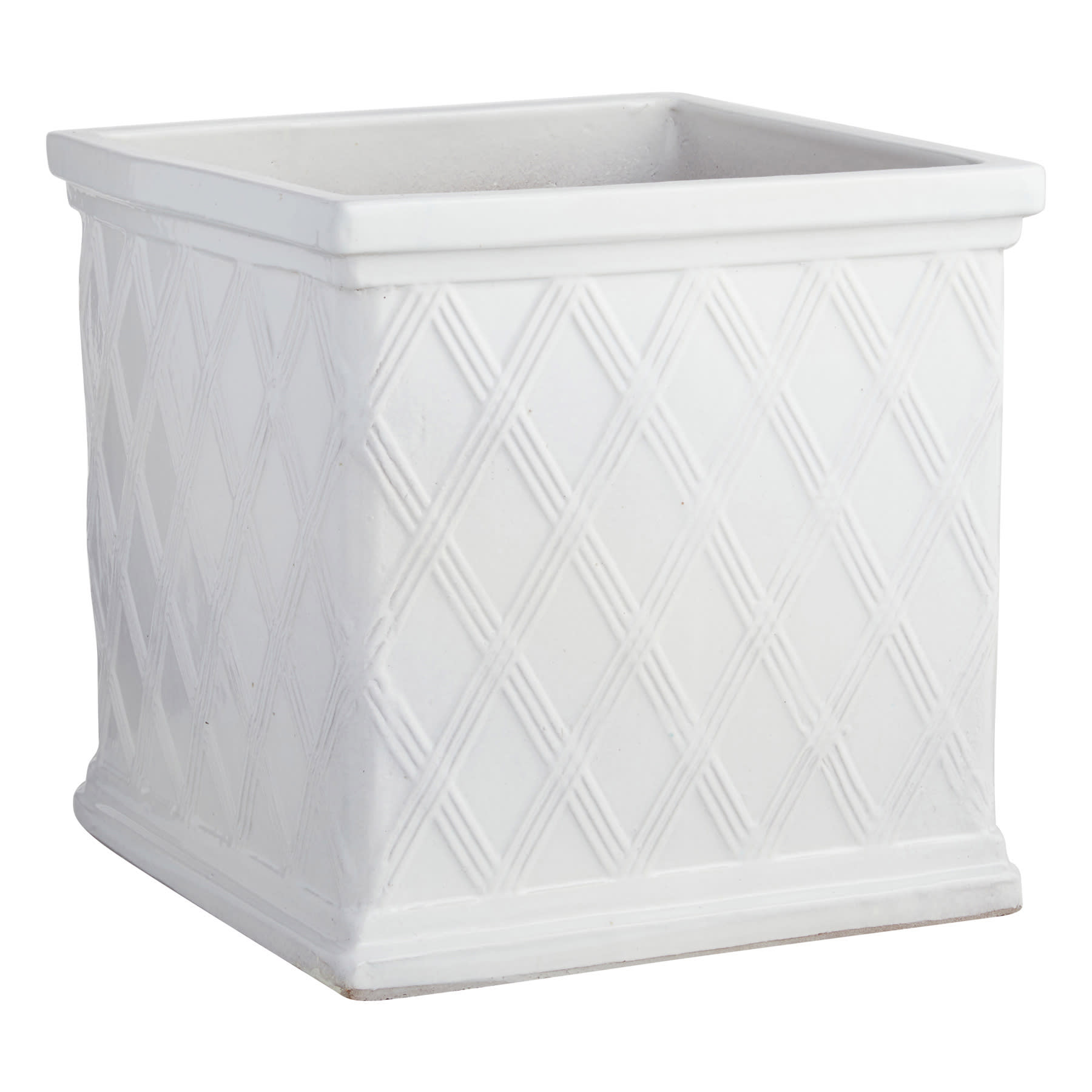 Providence White Lattice Ceramic Square Outdoor Planter, Large