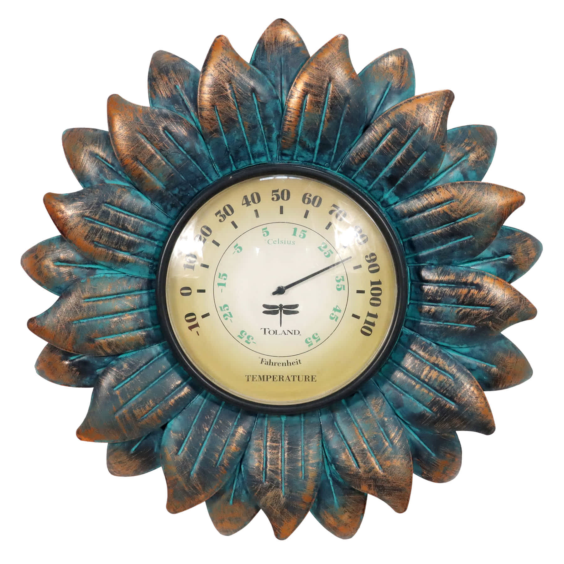 Metal Flower Outdoor Wall Thermometer, 14"