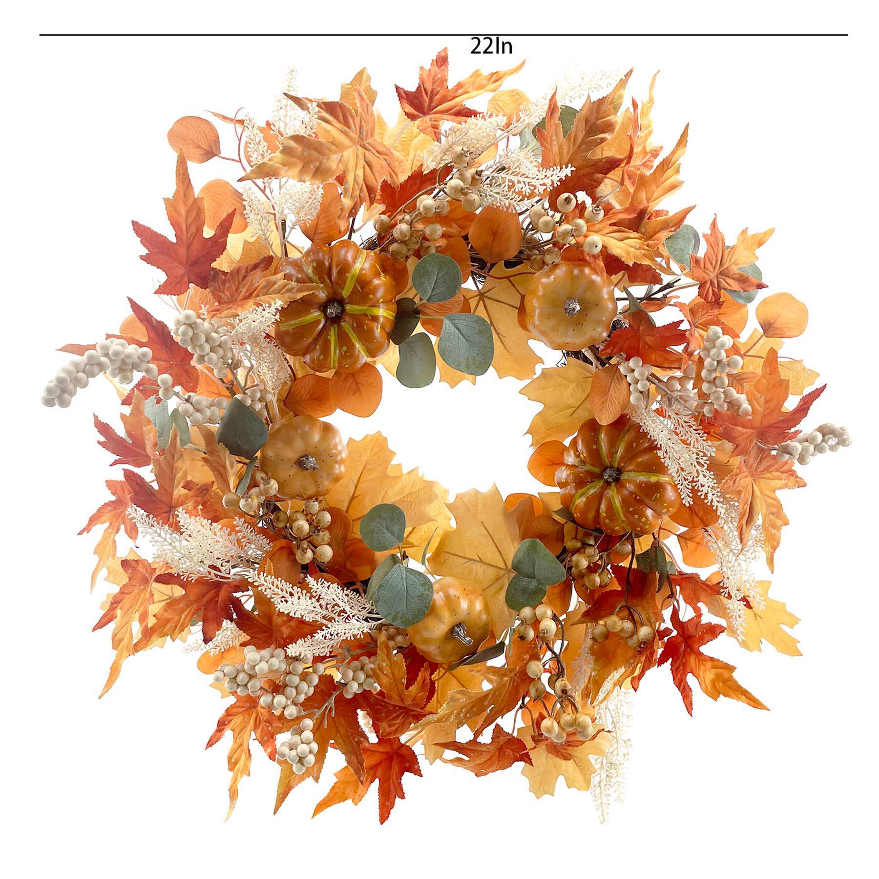 Pumpkin With Maple Leaves Wreath, 22"
