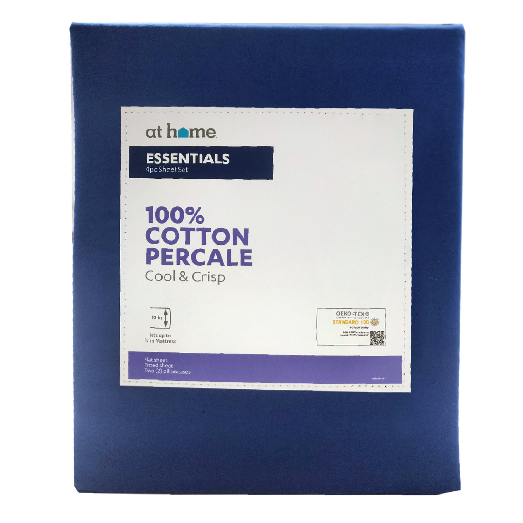 4-Piece Navy Blue 200 Thread Count Cotton Essentials Sheet Set, Queen