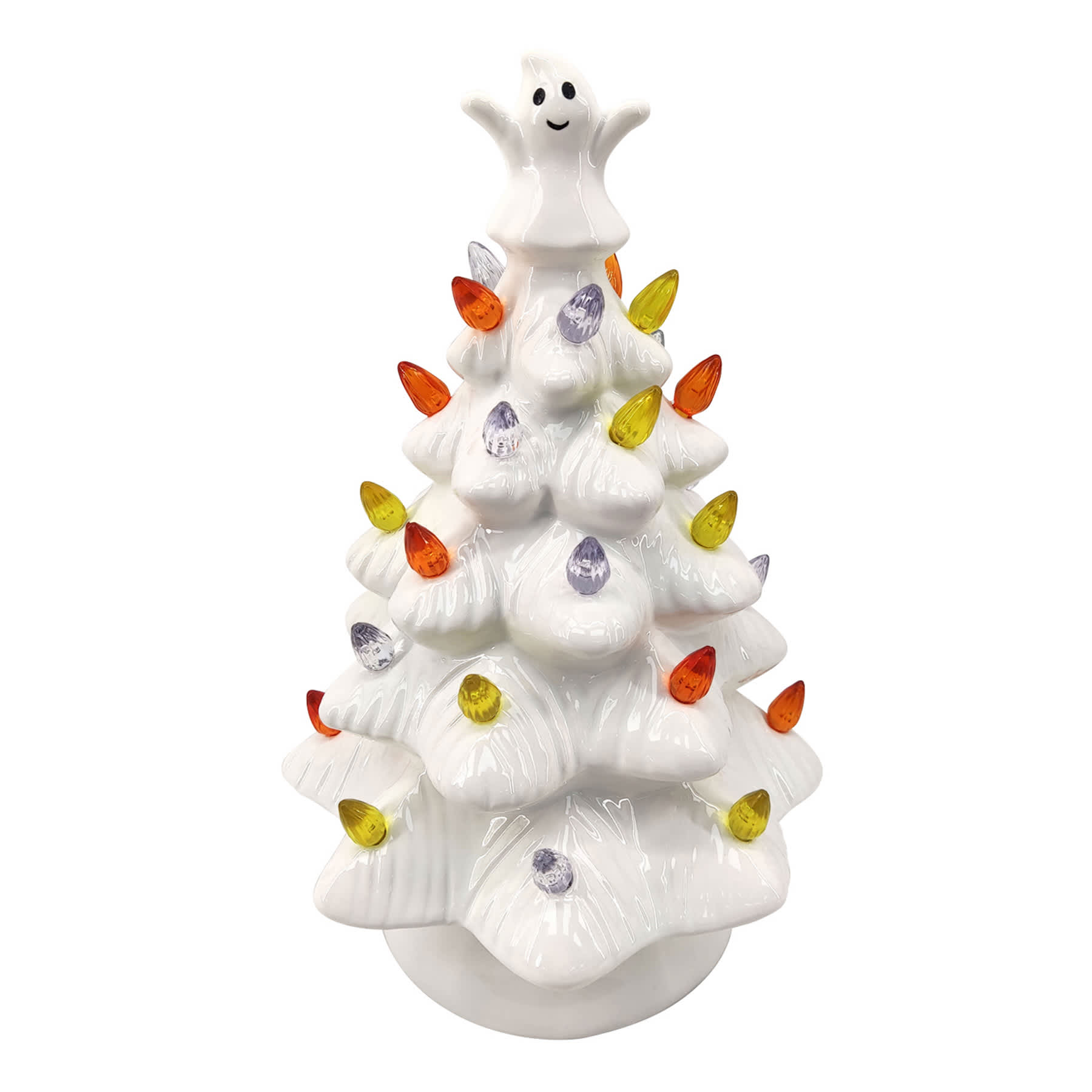 Happy Haunting White LED Halloween Ceramic Tree, 10"