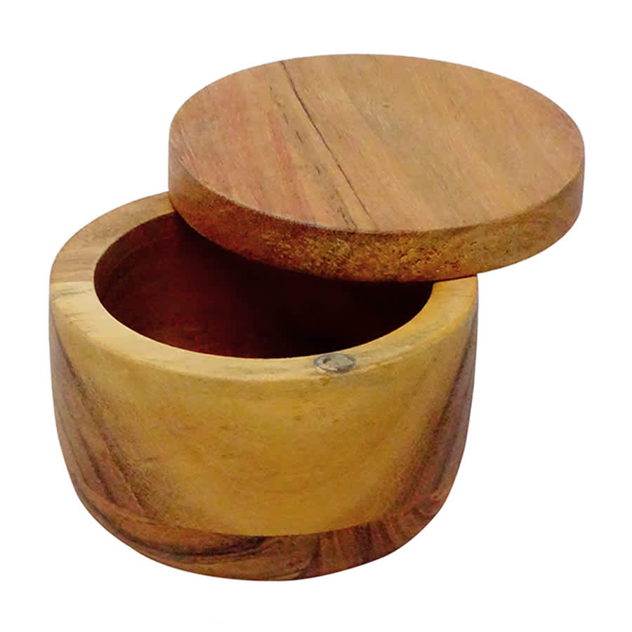 Round Acacia Wood Salt Cellar