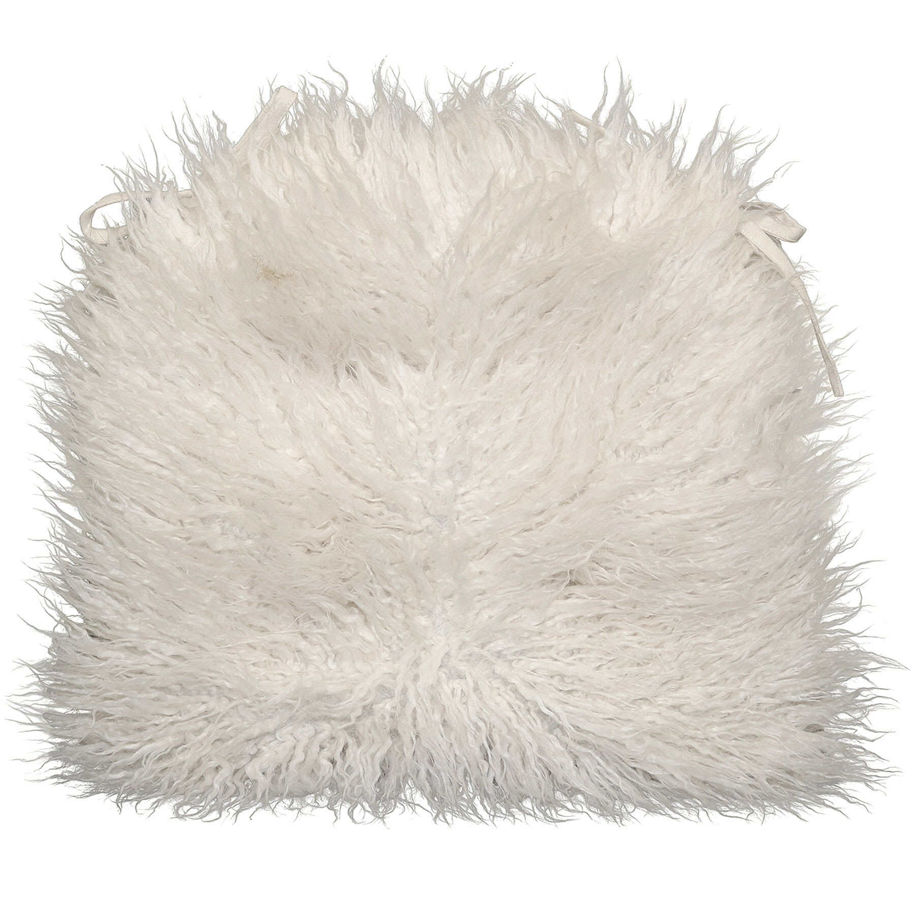 Mongolian Faux Fur with White Ties Dining Chair Cushion