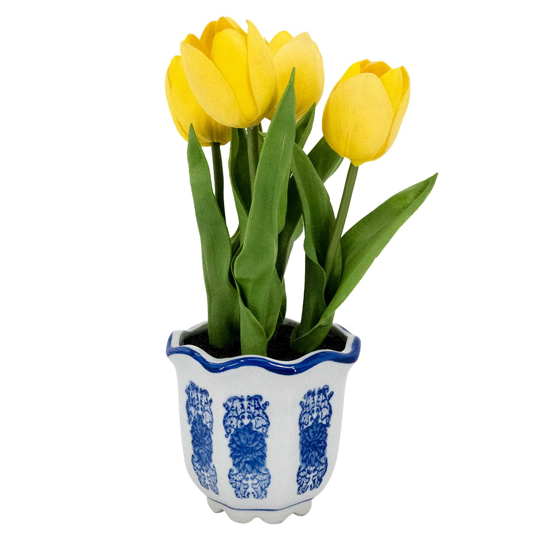 Yellow Tulips in Ceramic Pot, 11"