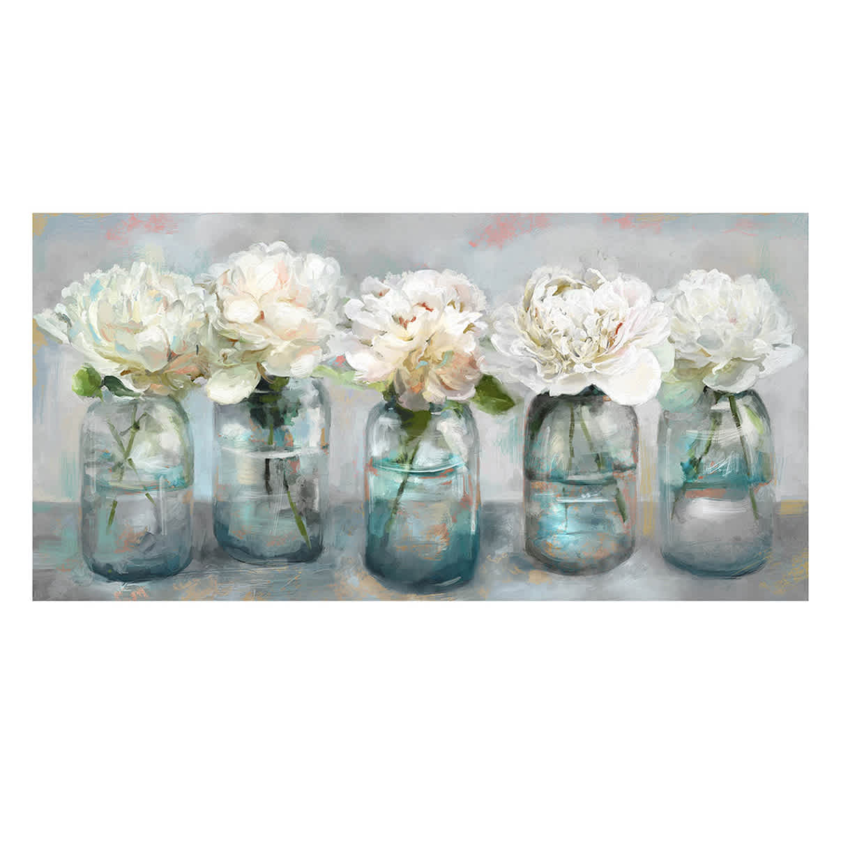 Fresh Picked Peonies Framed Embellished Canvas Wall Art, 17x34
