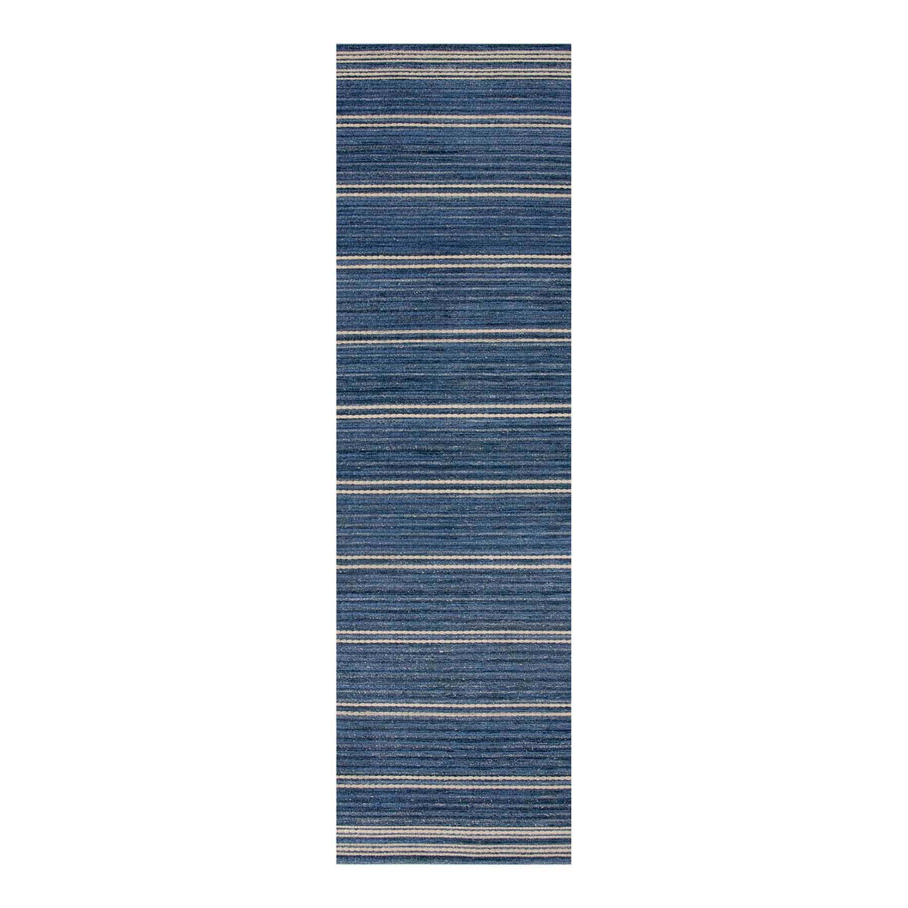 (B824) Ty Pennington Terrace Indigo Striped Flatweave Runner, 2x7