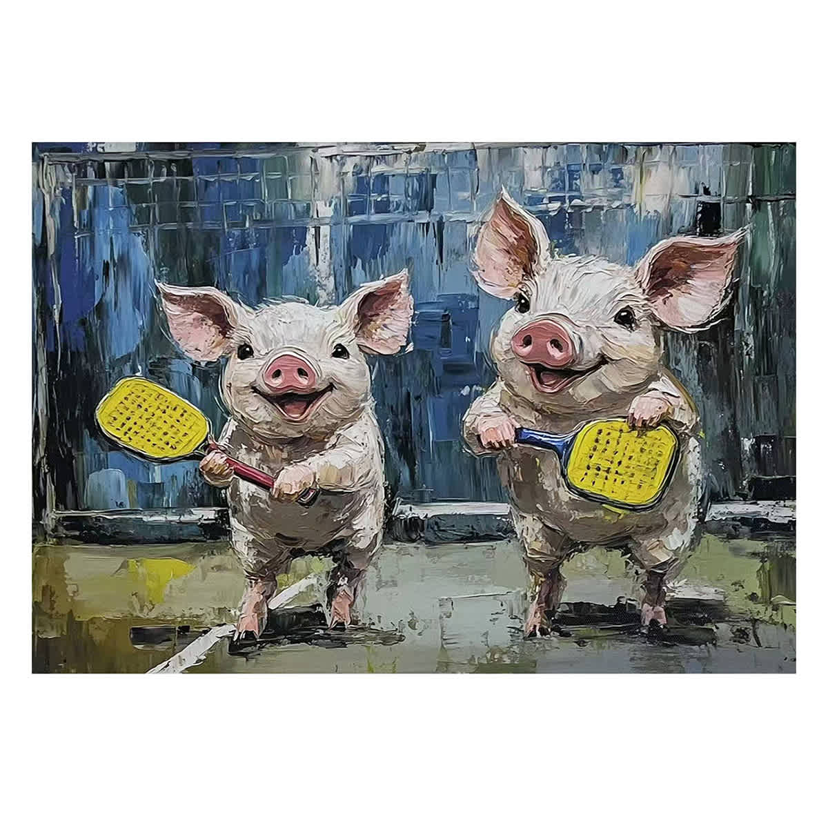 Piggy Pickleball Players Canvas Wall Art, 16x12