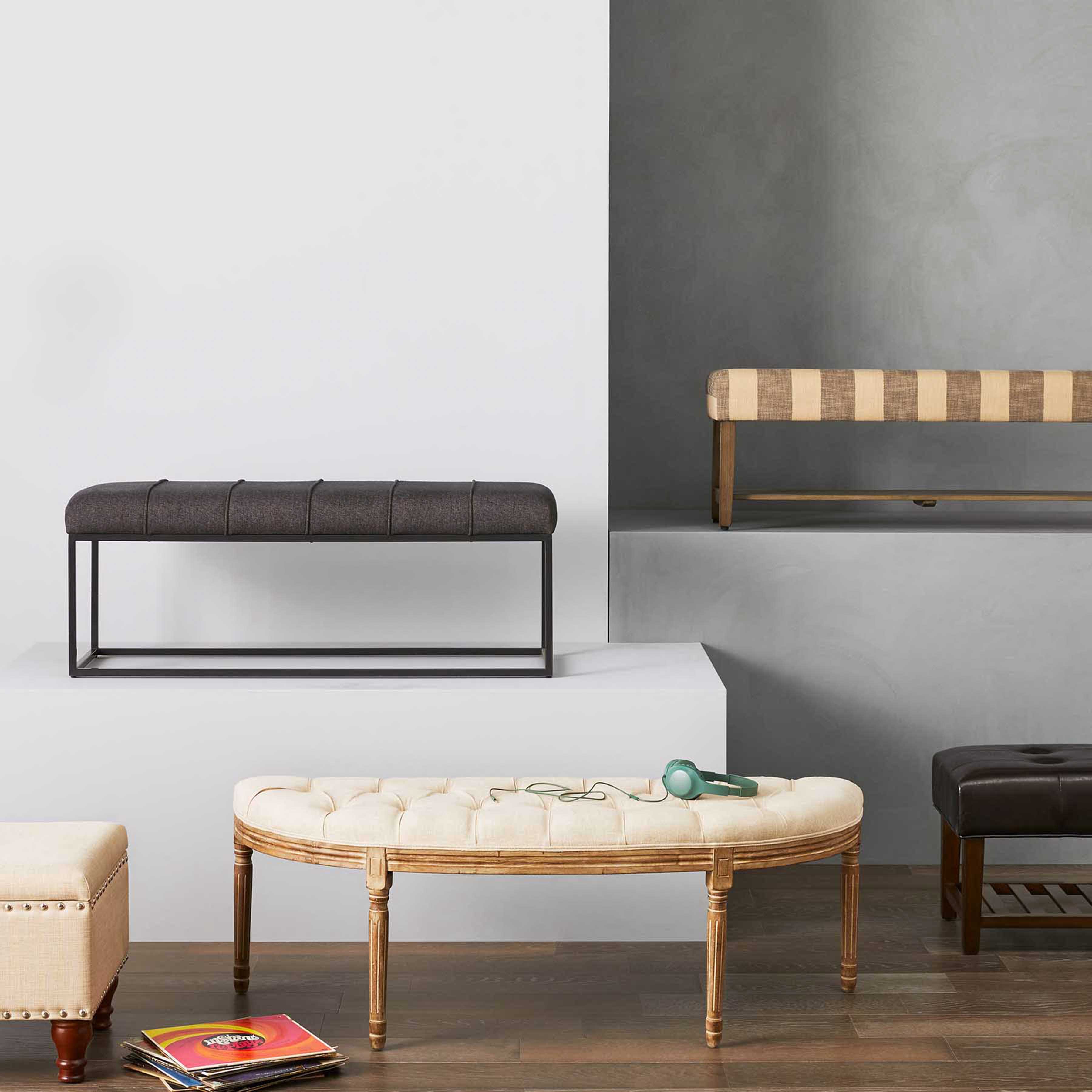 Providence Lourdes Tufted Curved Bench, Neutral