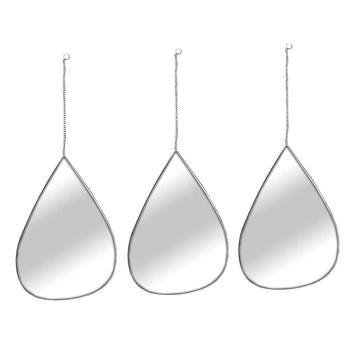 3-Piece Teardrop Wall Mirror Set with Chain Hanger, Silver