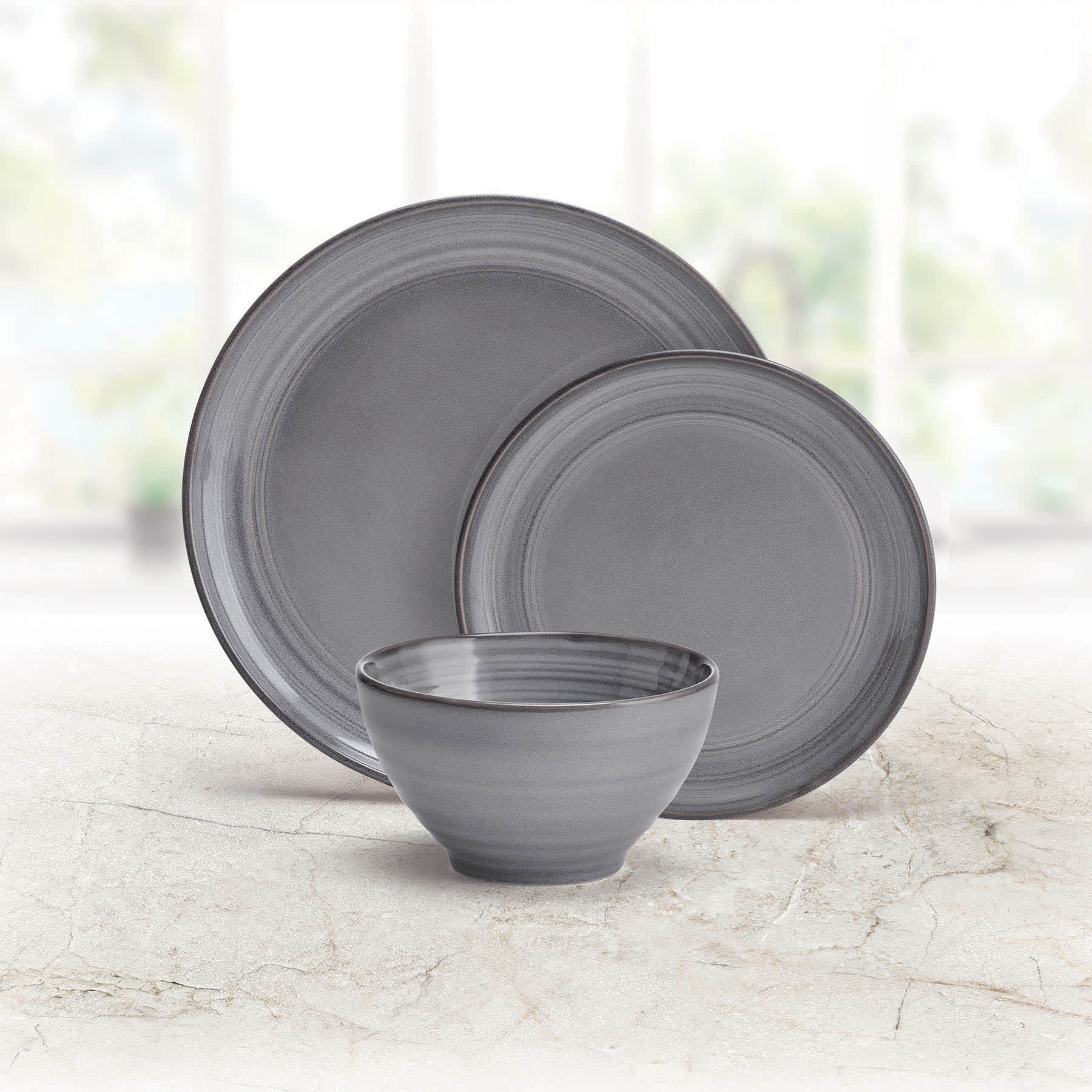 Drea 12-Piece Grey Stoneware Dinnerware Set
