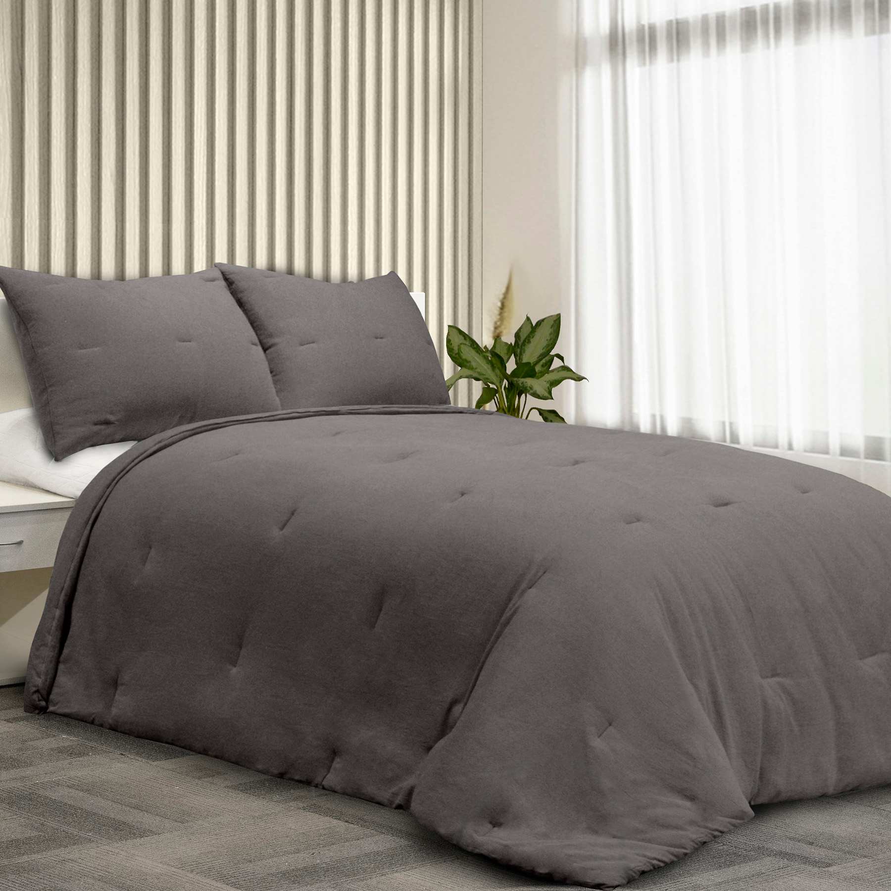 Crosby St. 3-Piece Grey Cotton Textured Comforter Set, King