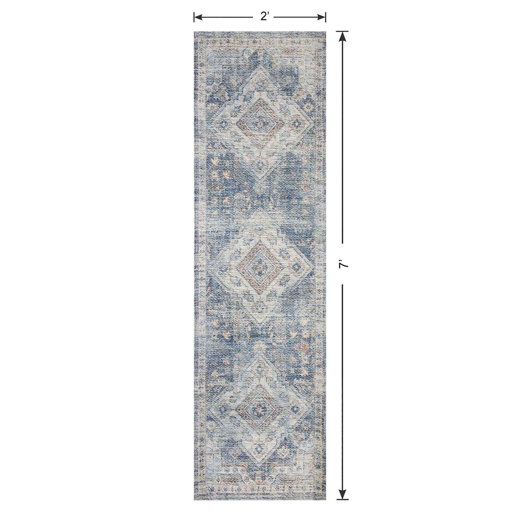 (B822) Whittington Blue Floral Medallion Runner, 2x7