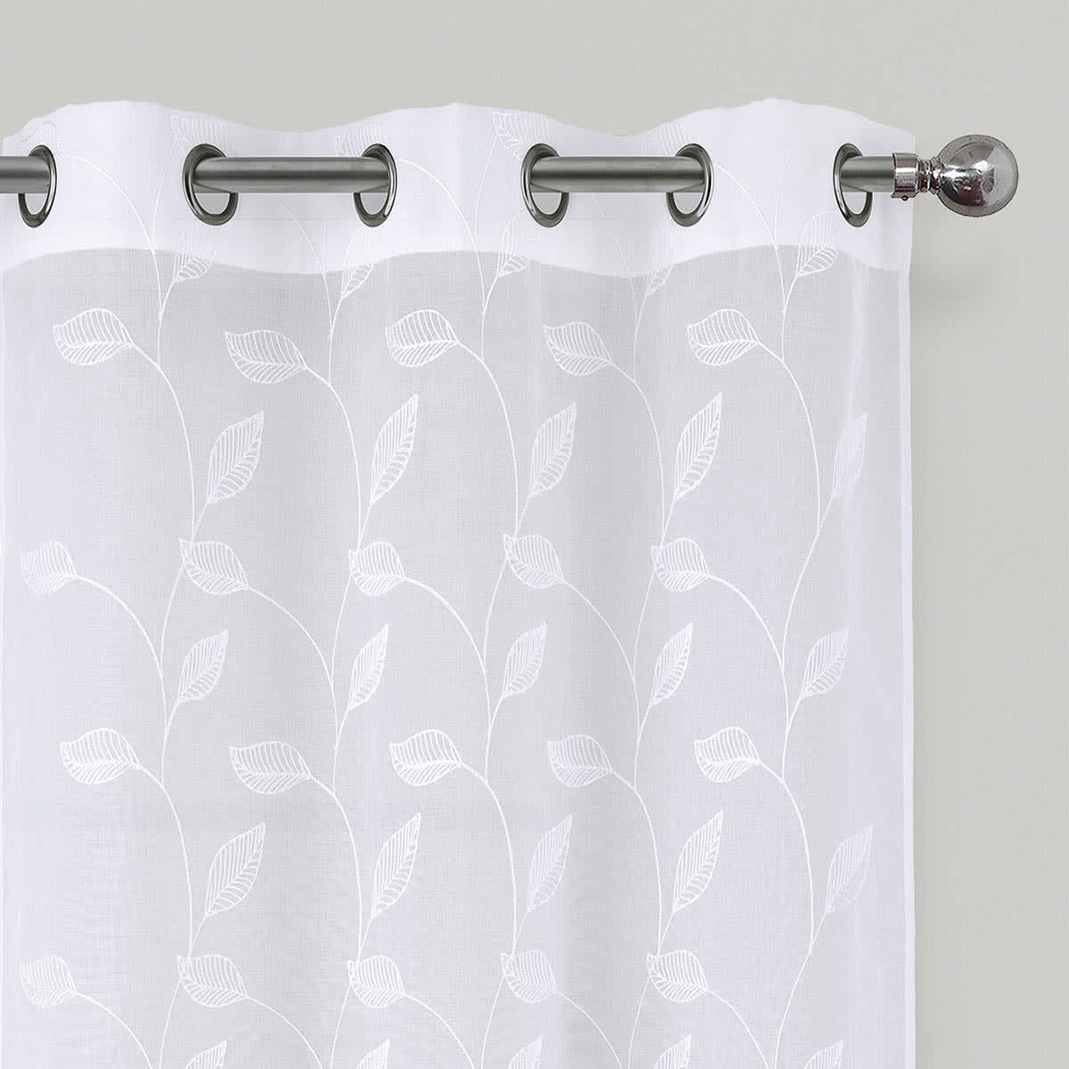 White Willow Embroidered Sheer Grommet Single Curtain Panel, 84"