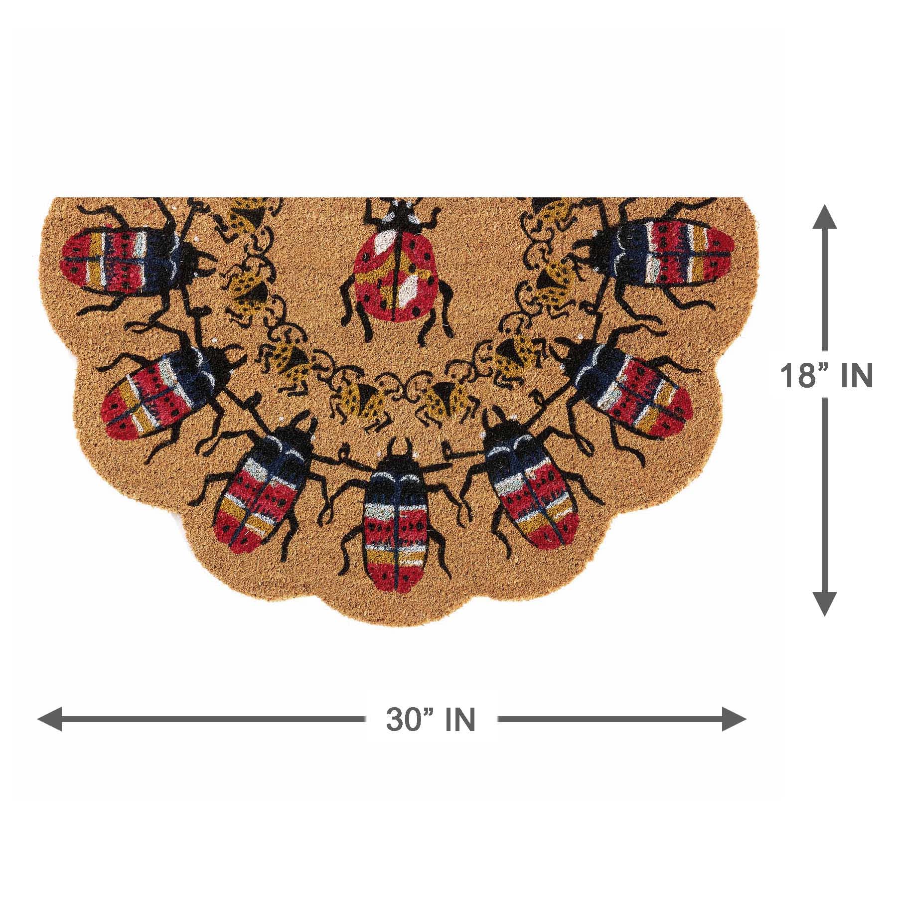 Red Beetles Scalloped Slice Coir Mat, 18x30