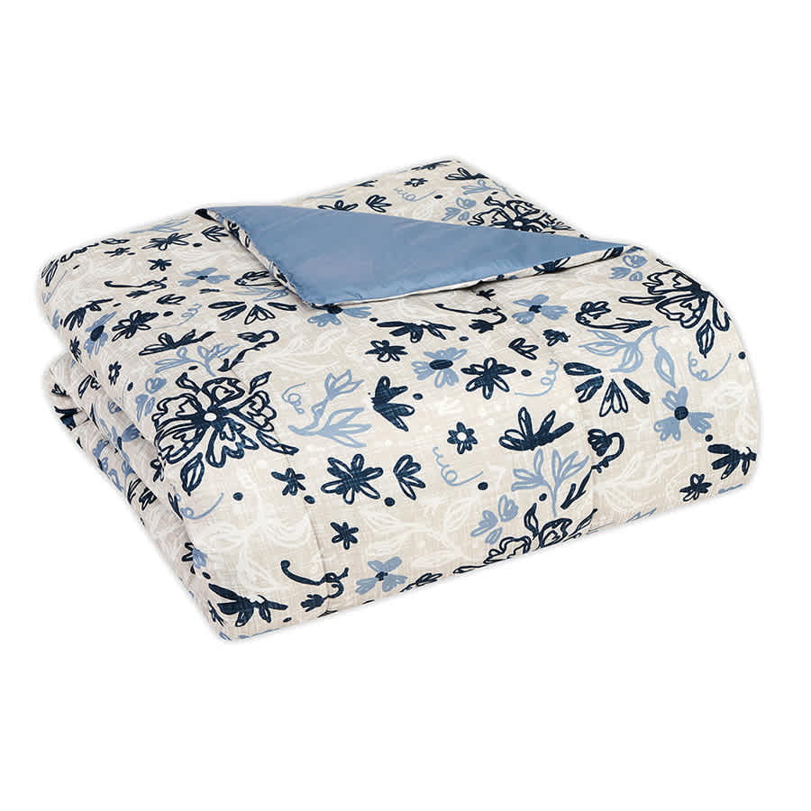 8-Piece Blue & White Floral Linen Essential Comforter Set, King