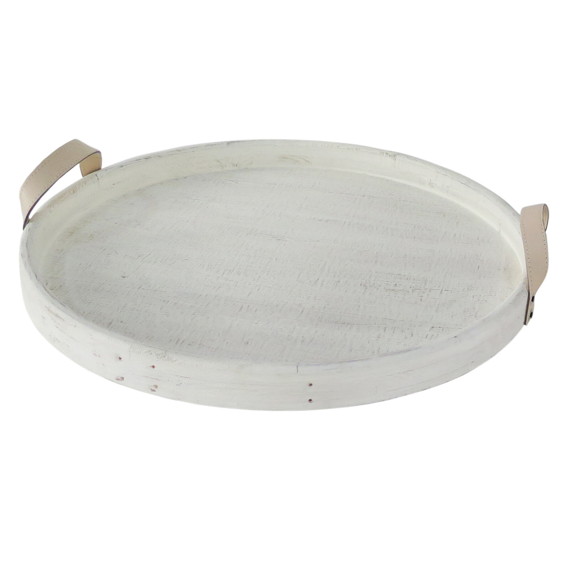 White Round Wooden Decorative Tray, 21"