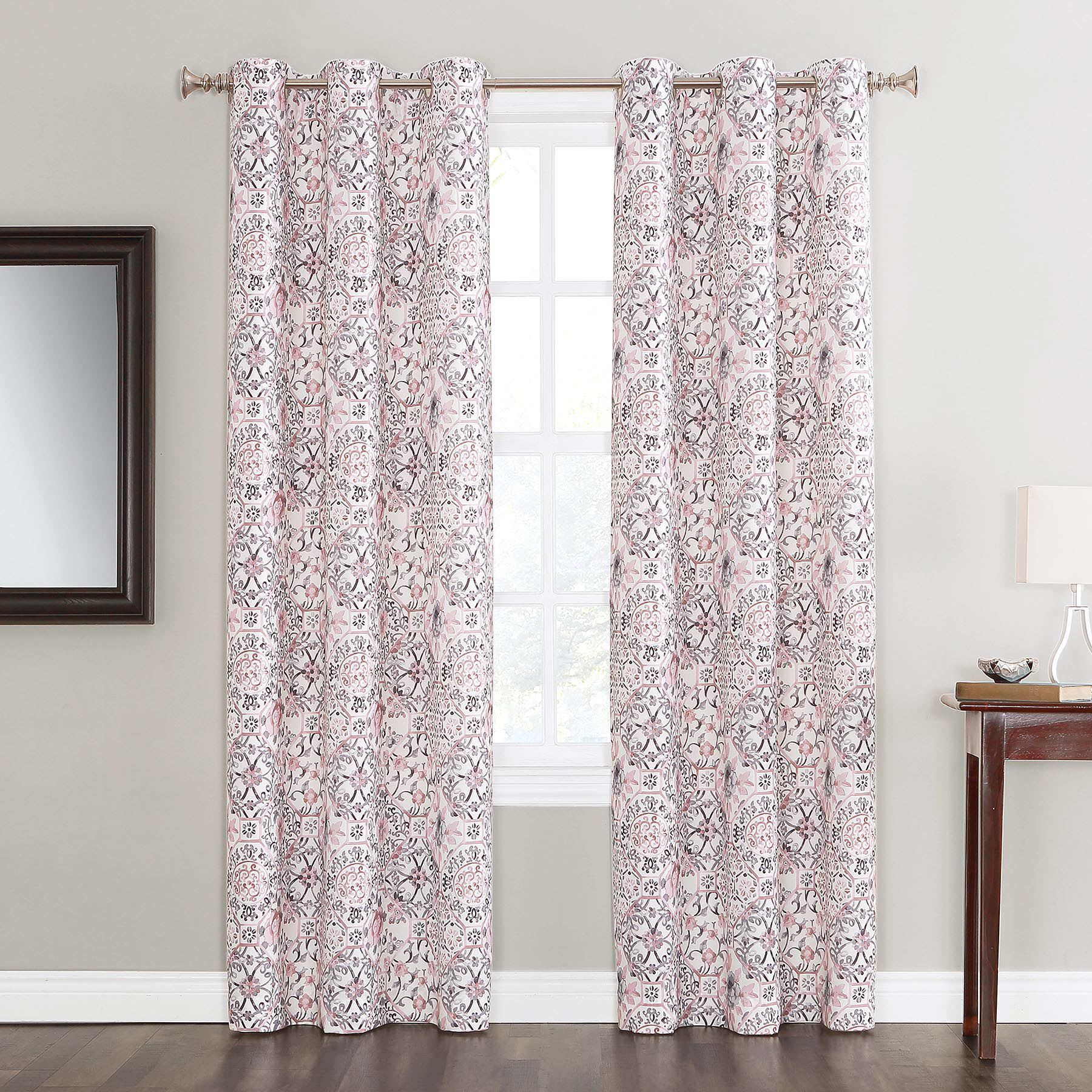 Mila Floral Medallion Grommet Light Filtering Curtain Panel, 84"