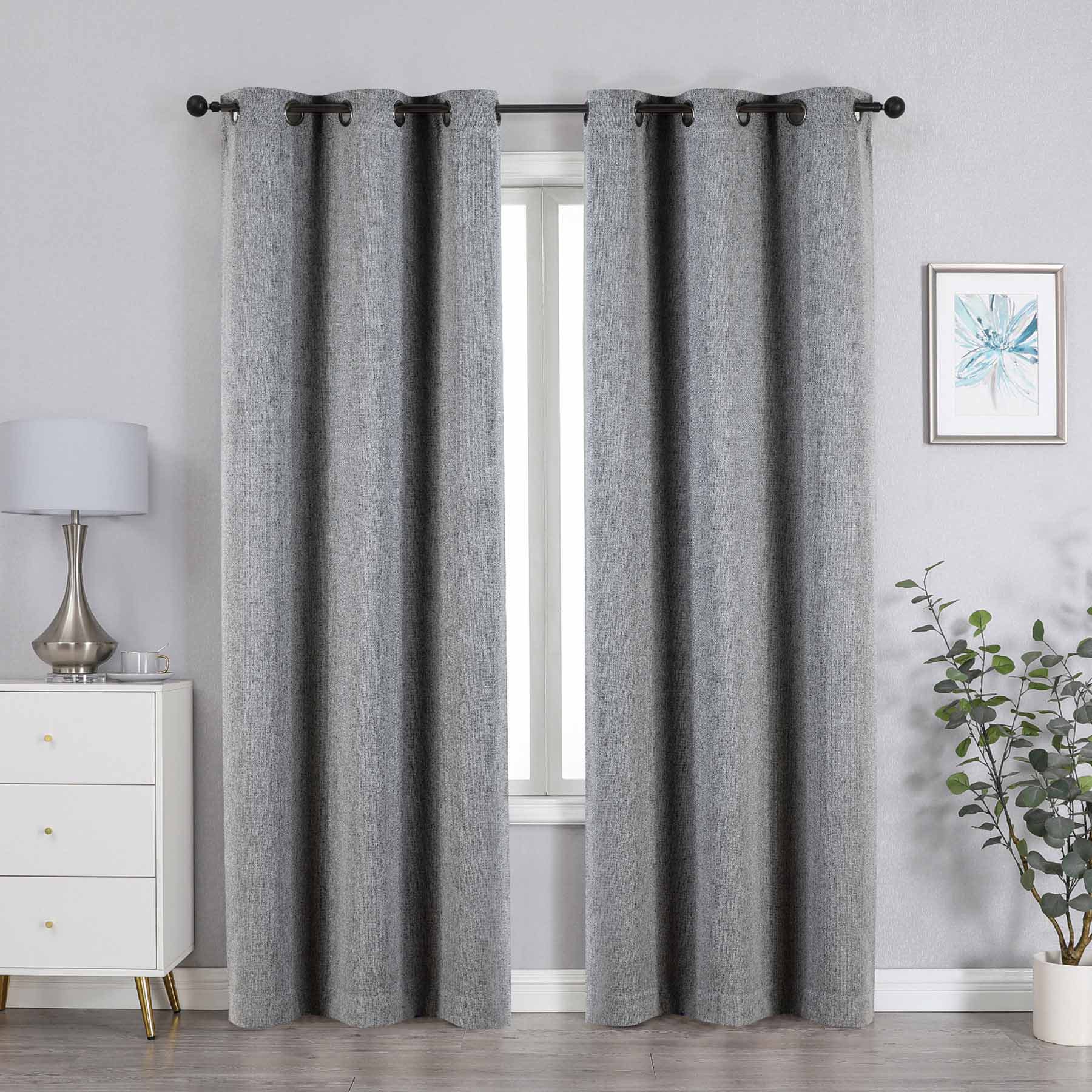 Grey Textured Jacquard Light Filtering Grommet Curtain Panel, 84"