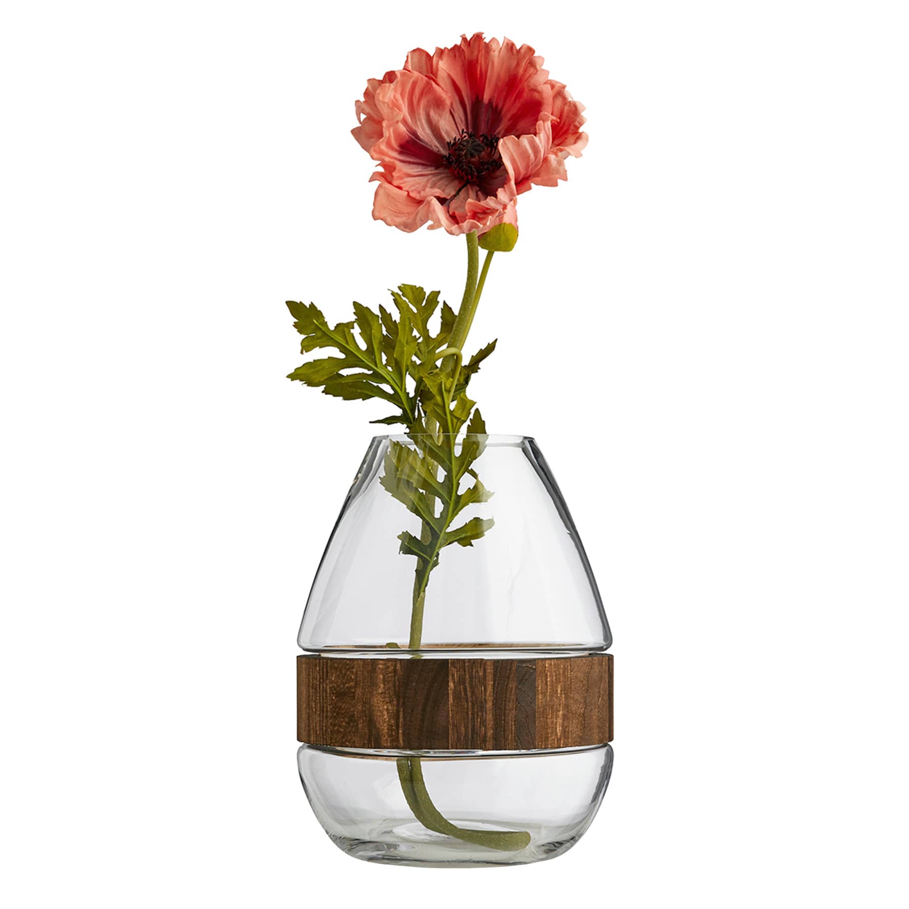 Found & Fable Wood Band Clear Glass Vase, 10"