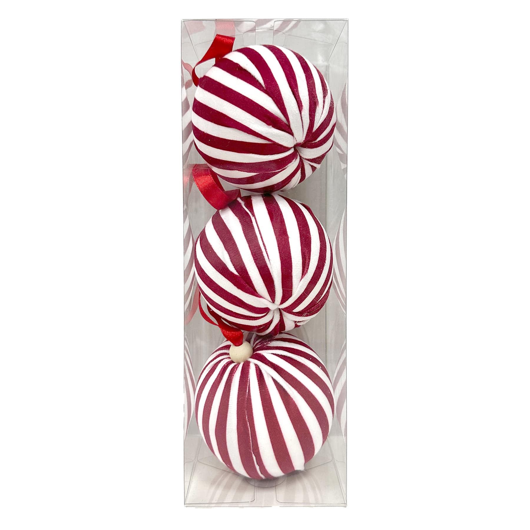 Homespun Patriotic 3-Count Red Striped Fabric Wrapped Ornament, 80mm