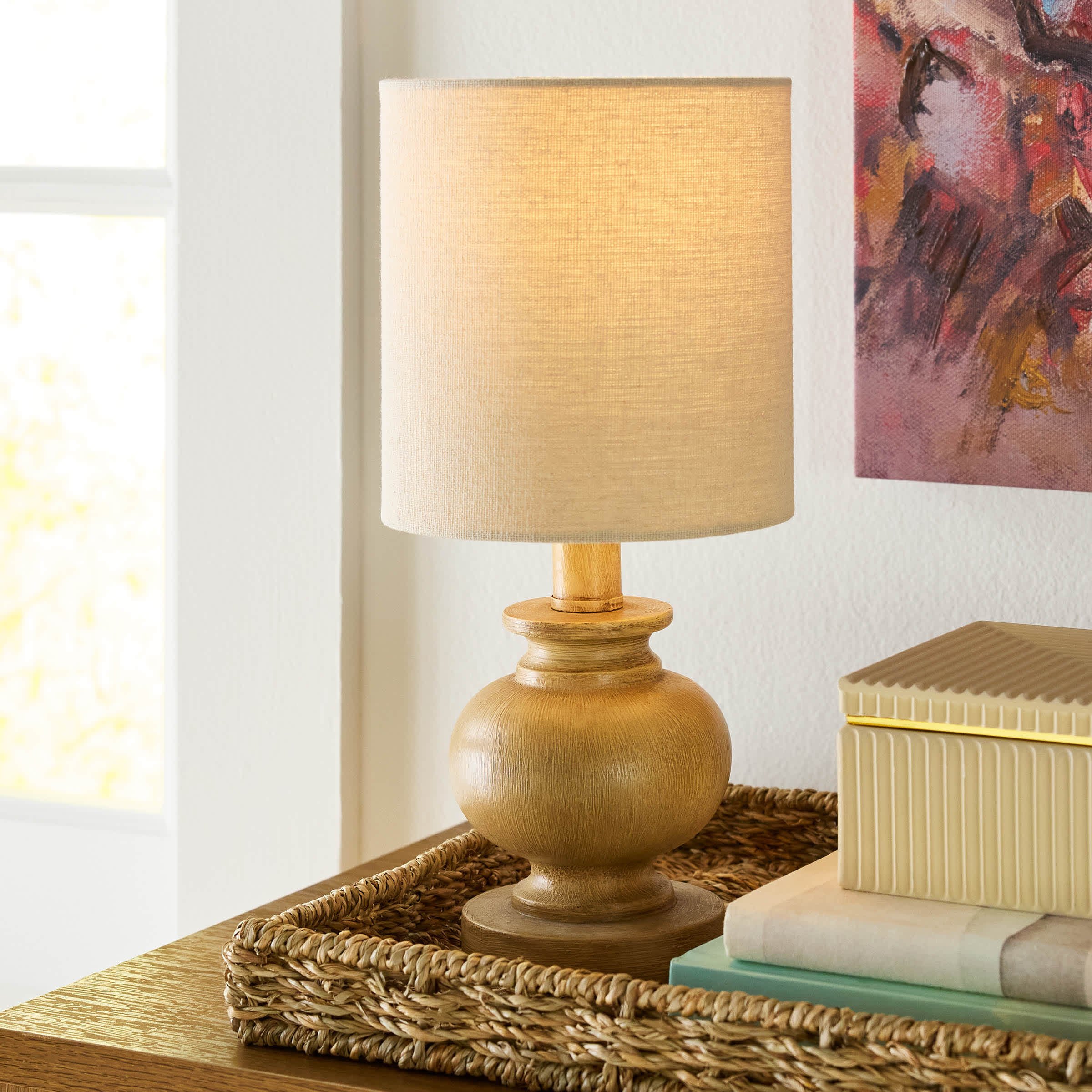 Neutral Mini Table Lamp with Cream Shade, 13"