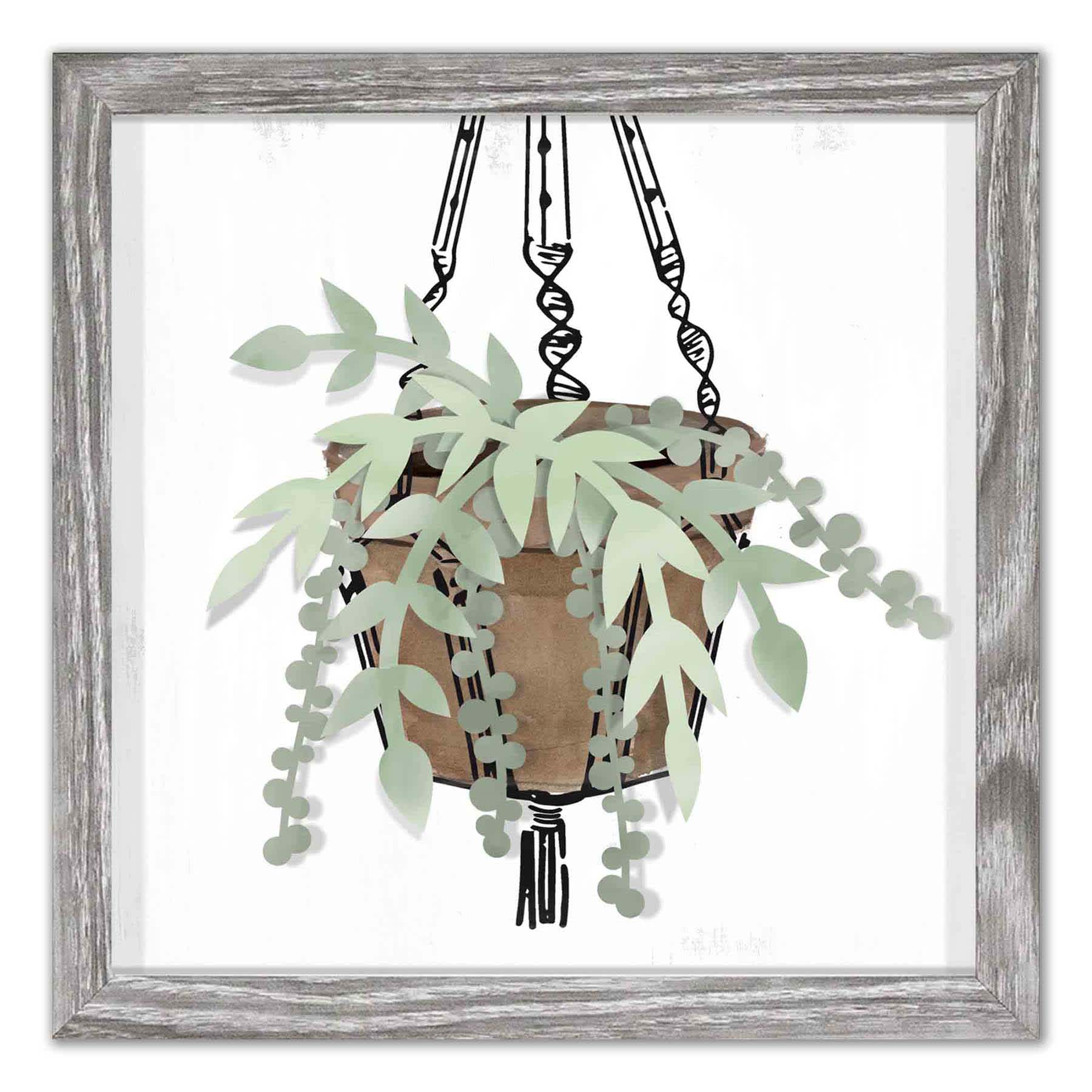 Glass Framed Greenery Print Wall Art, 10"